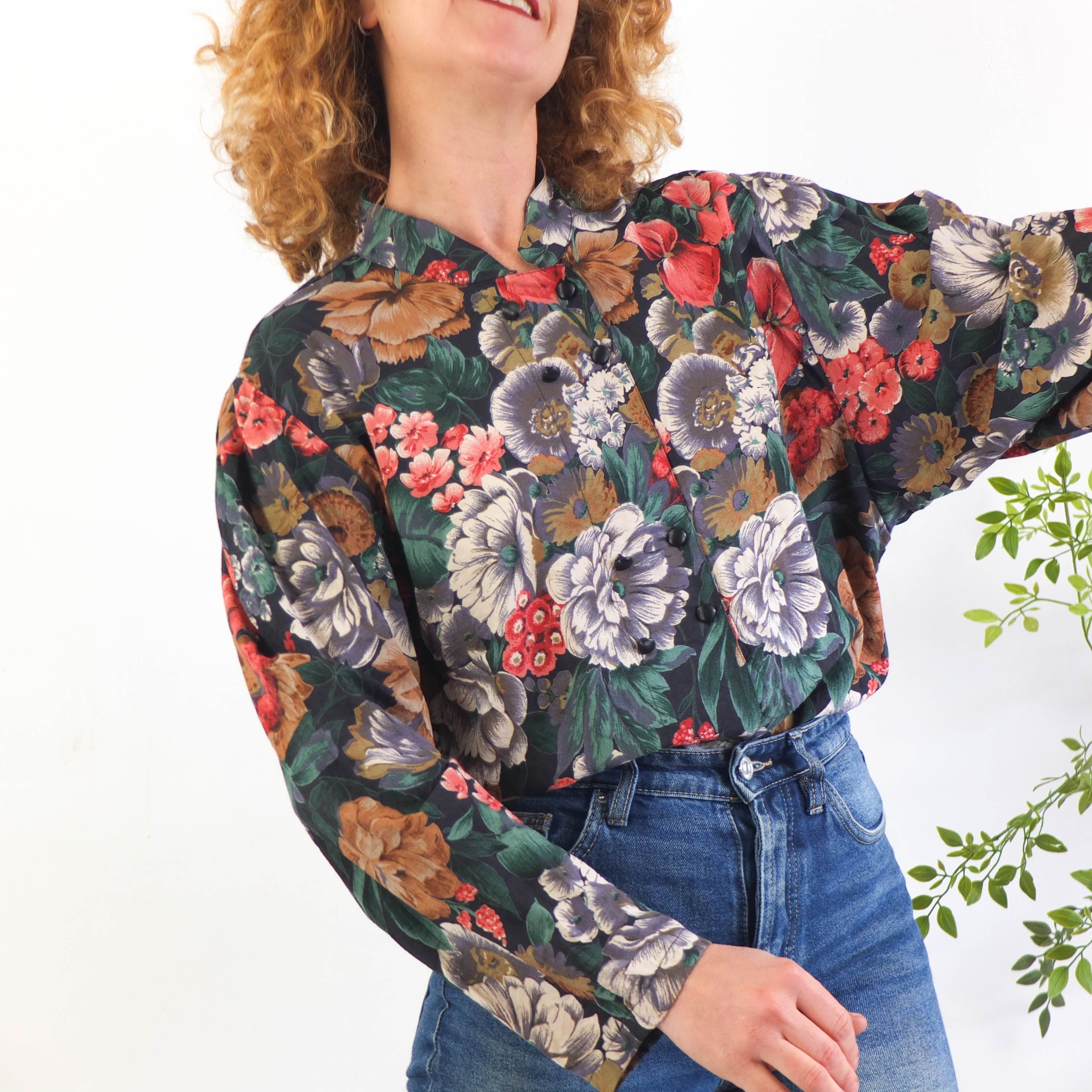 Vintage 80s floral puff sleeve blouse - Size XL/2XL RebecaVintageShop