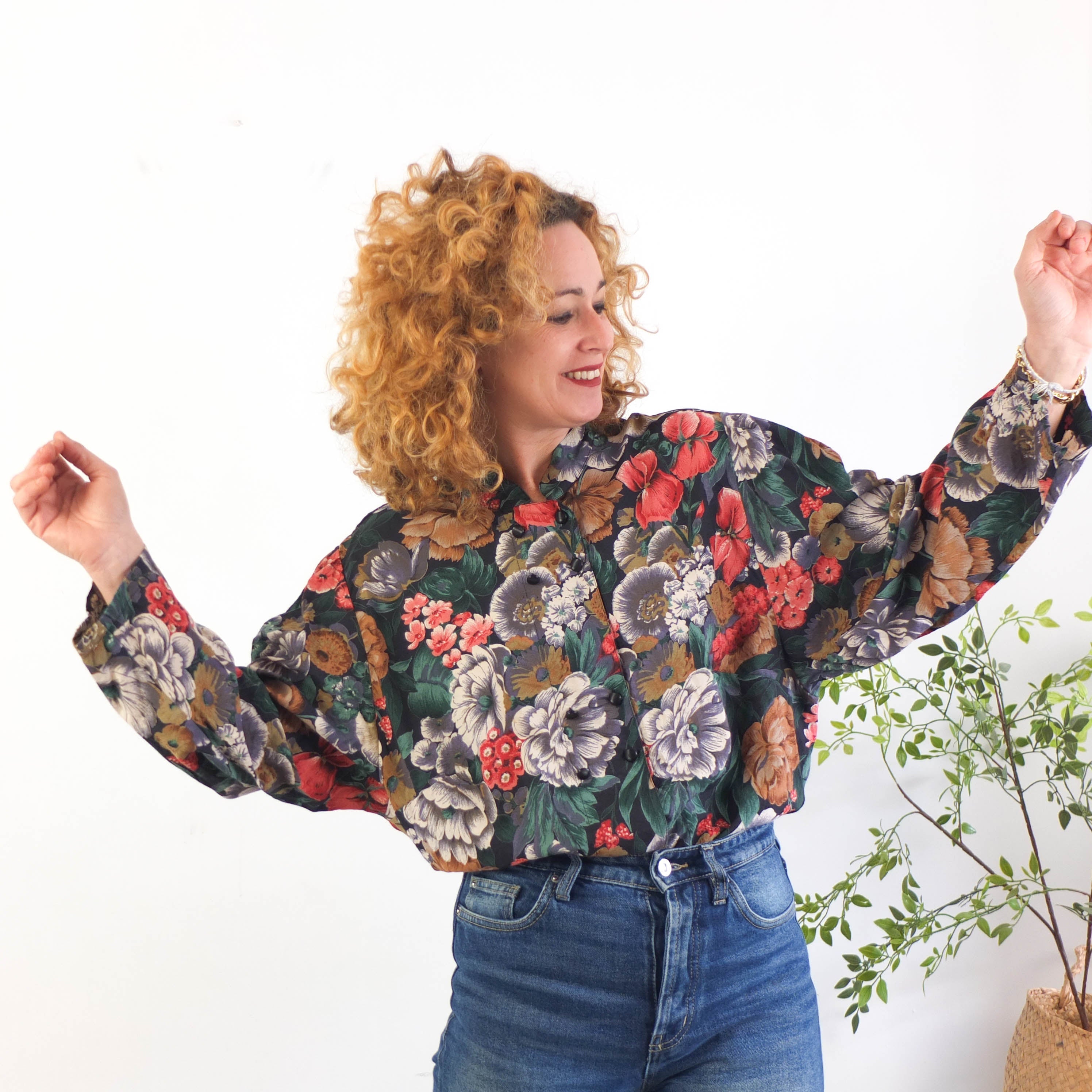 Vintage 80s floral puff sleeve blouse - Size XL/2XL RebecaVintageShop