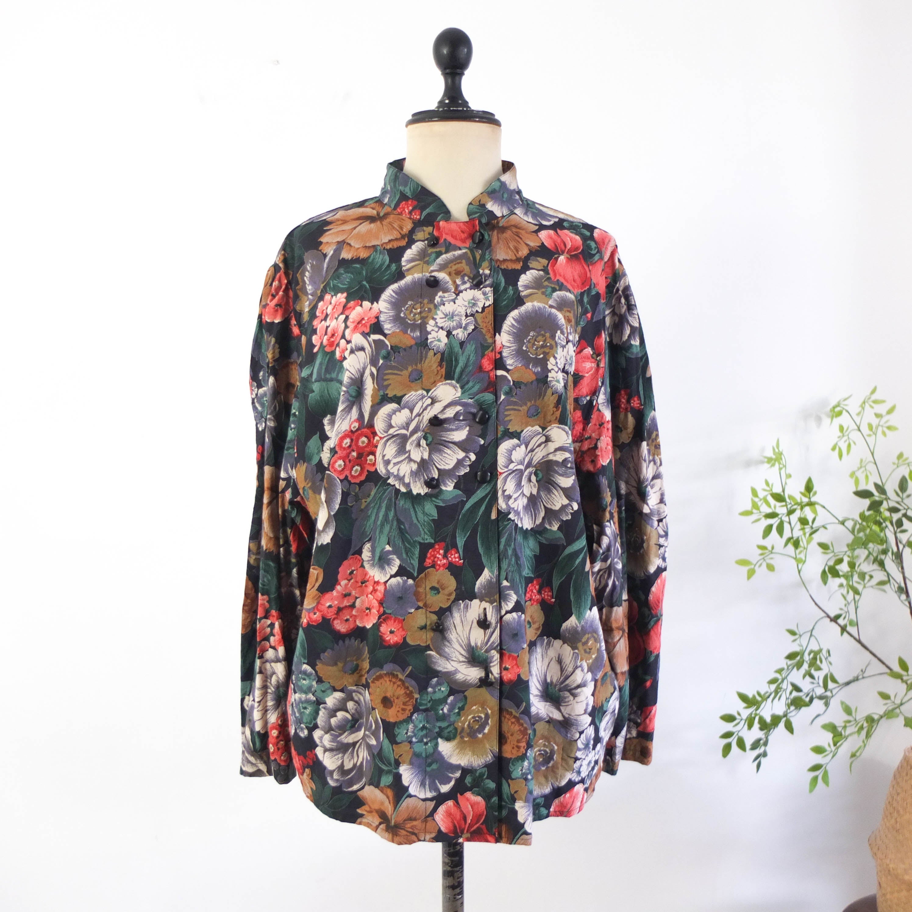 Vintage 80s floral puff sleeve blouse - Size XL/2XL RebecaVintageShop