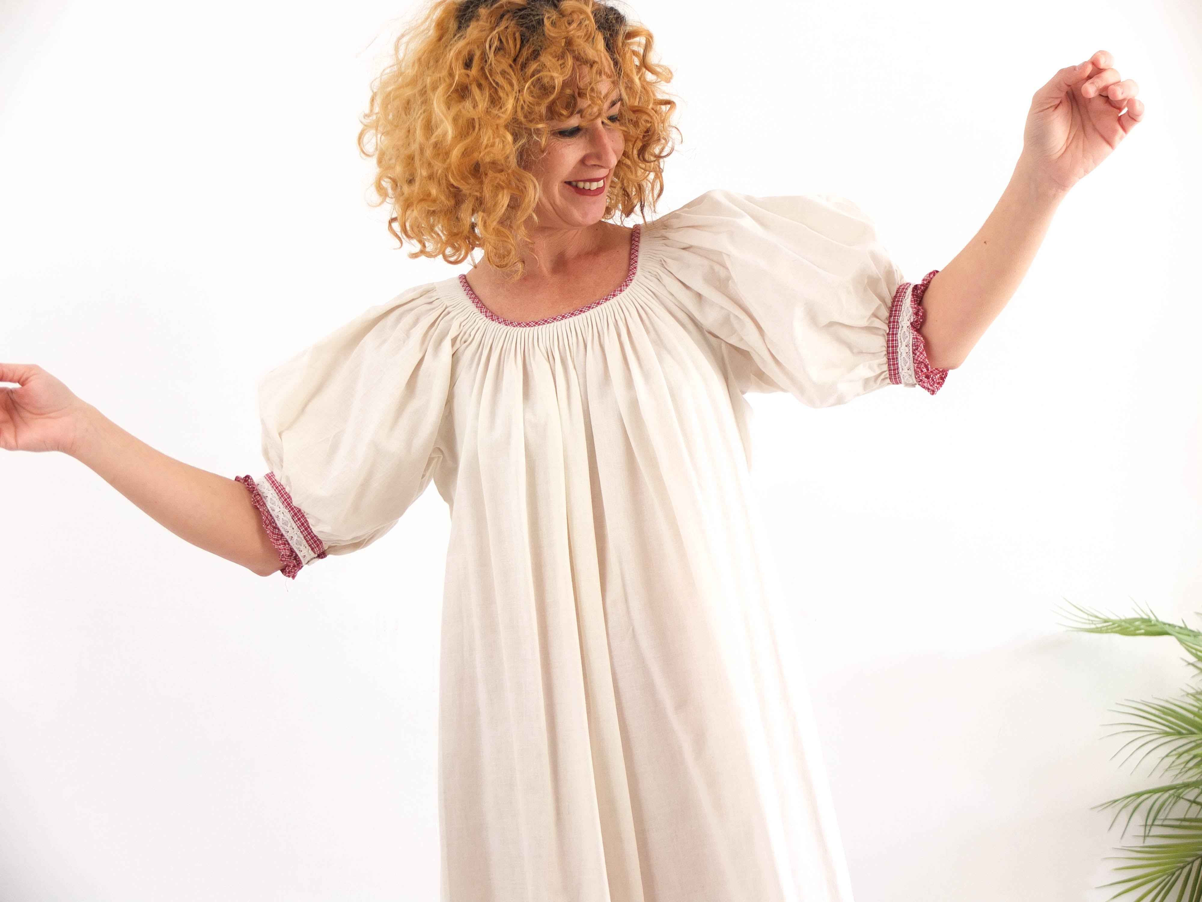 Vestido manga abullonada vintage 70s estilo campesina RebecaVintageShop