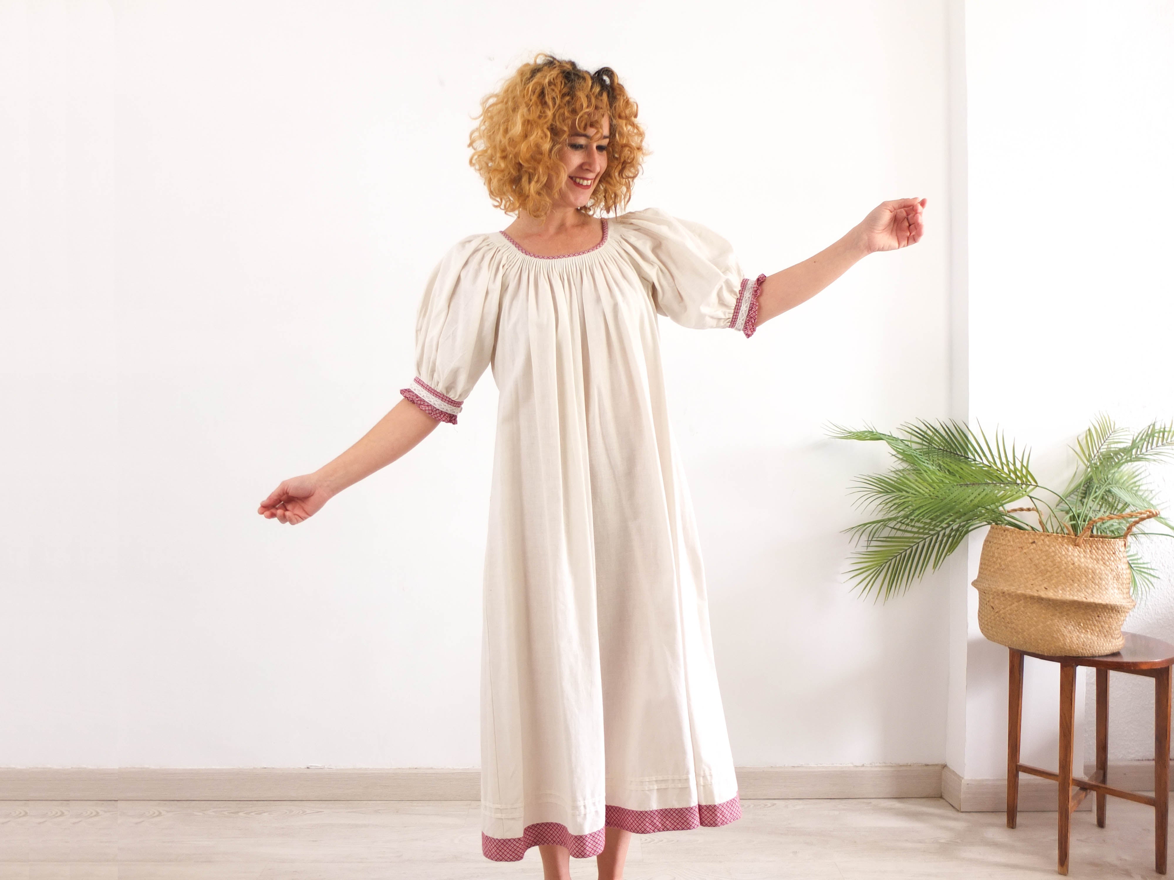 Vestido folk vintage 70s maxi manga