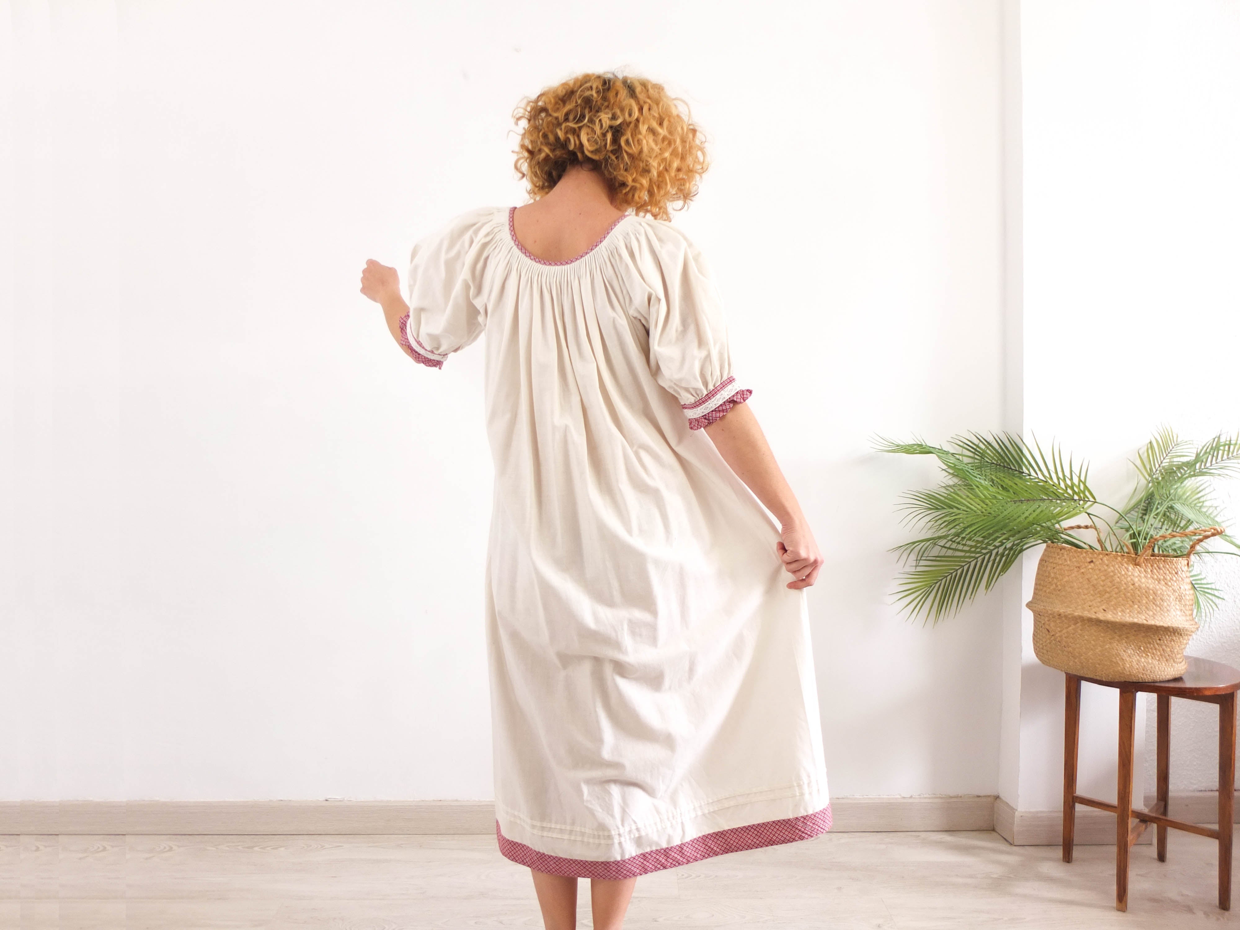 Vestido manga abullonada vintage 70s estilo campesina RebecaVintageShop