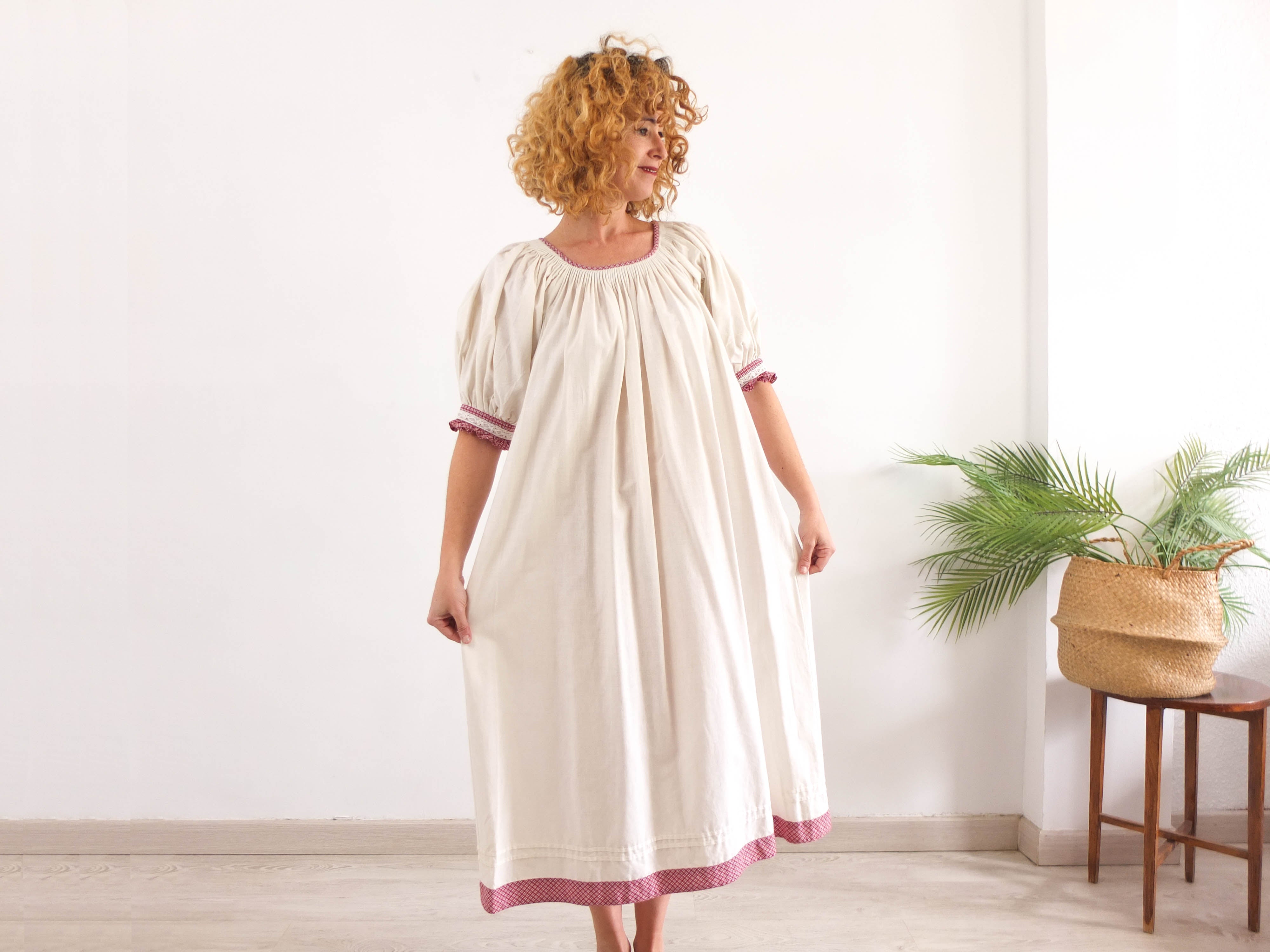 Vestido manga abullonada vintage 70s estilo campesina RebecaVintageShop