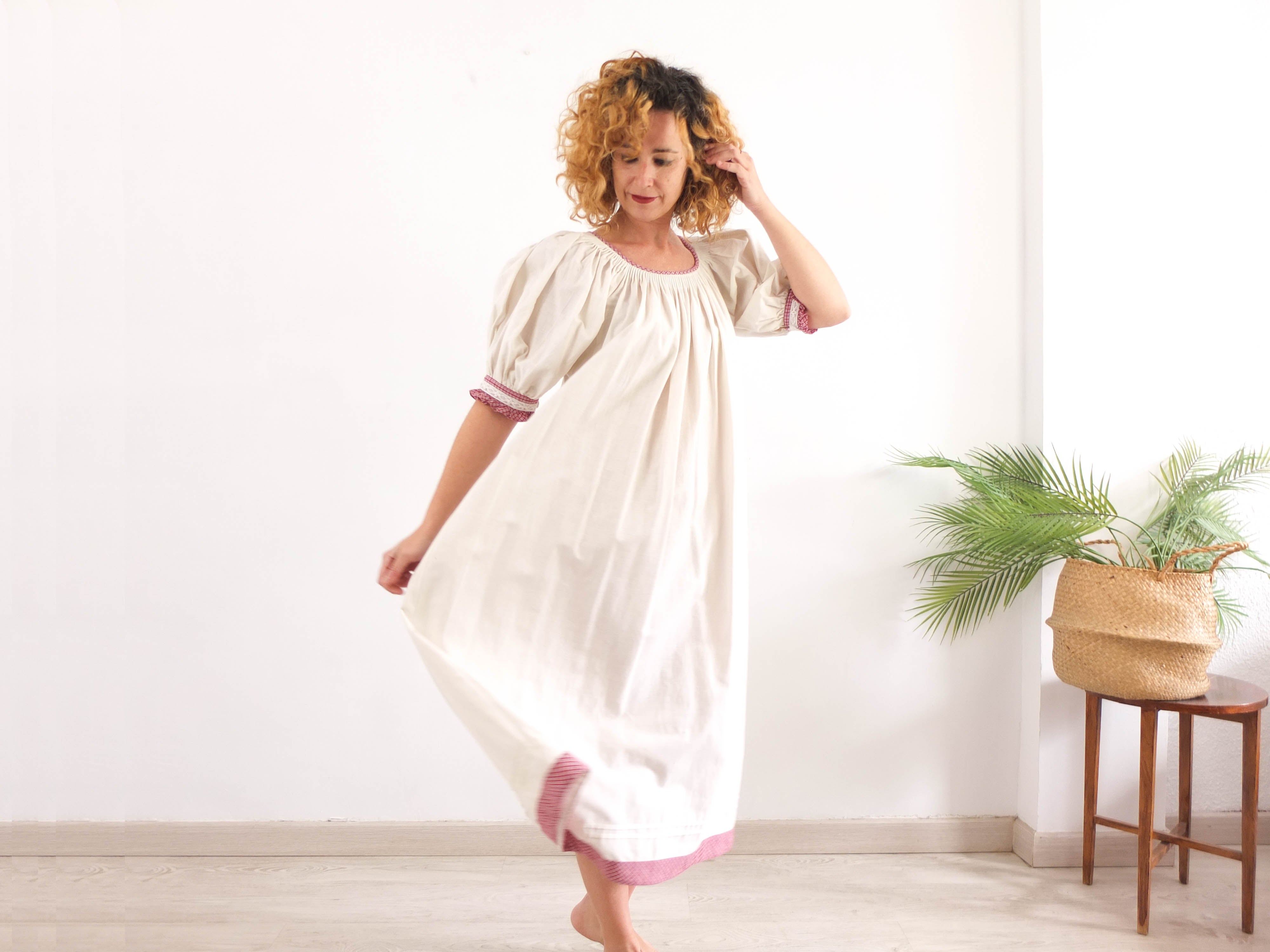Vestido manga abullonada vintage 70s estilo campesina RebecaVintageShop