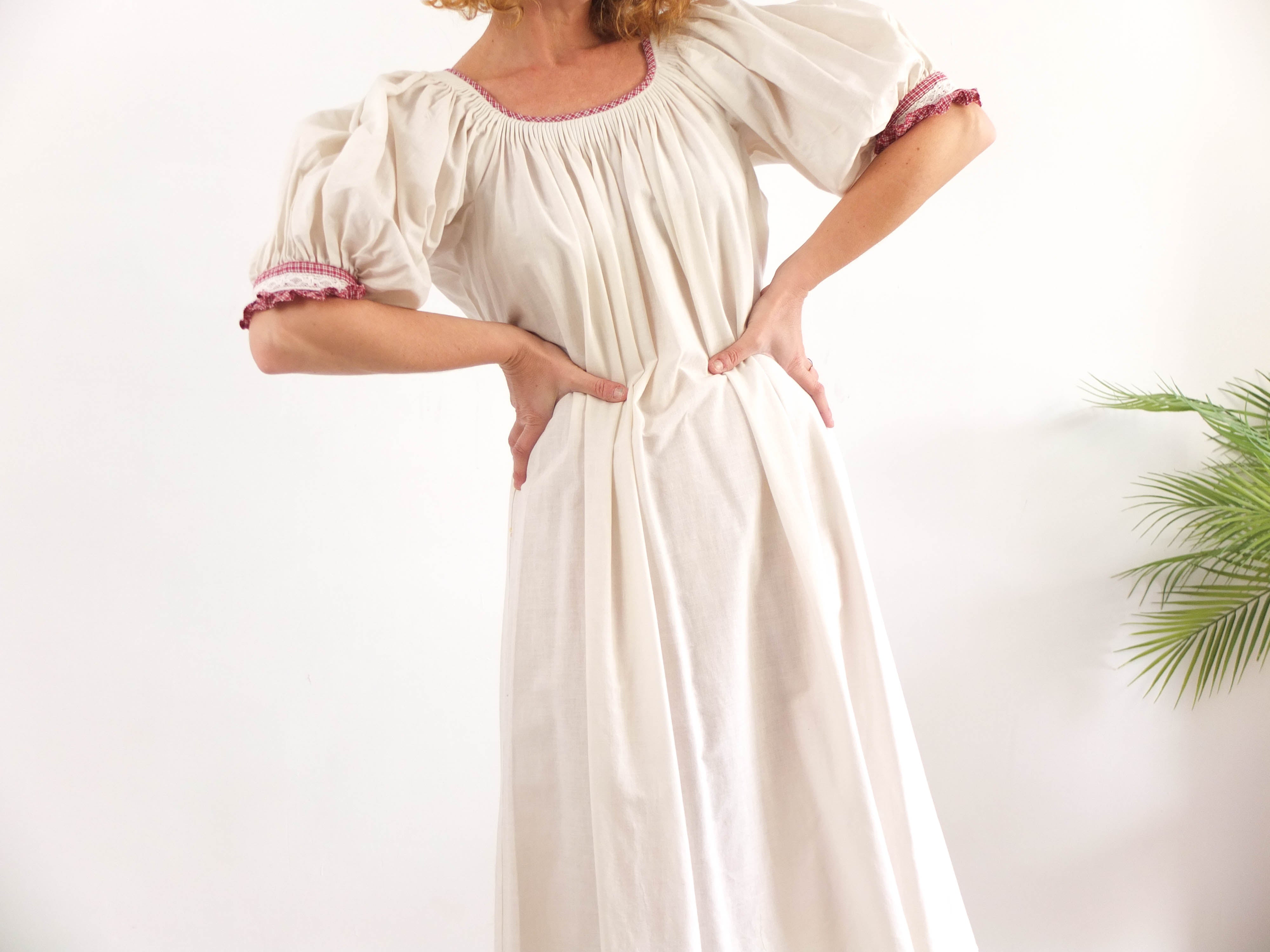 Vestido manga abullonada vintage 70s estilo campesina RebecaVintageShop