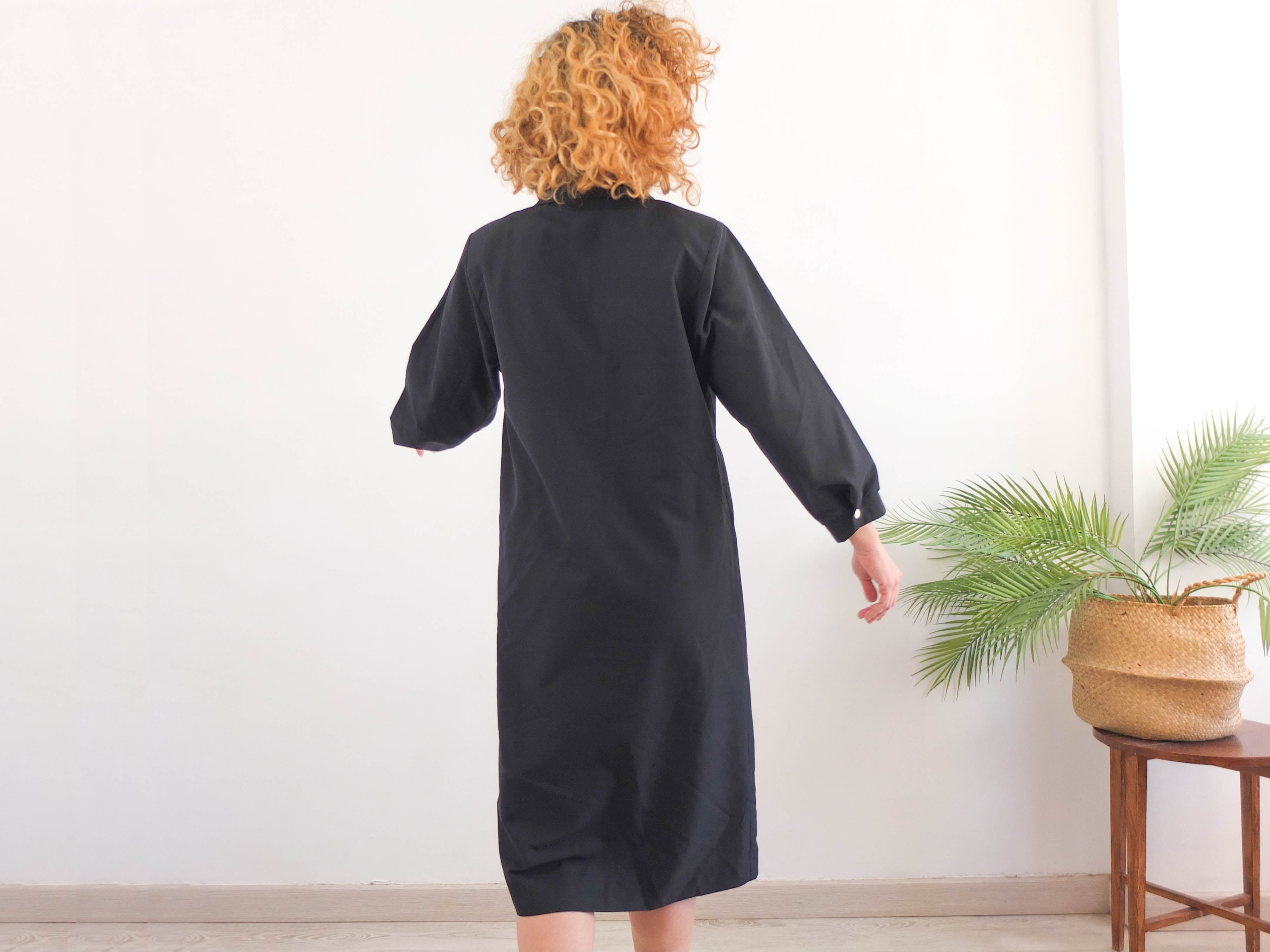 Vestido midi negro 80s vintage RebecaVintageShop