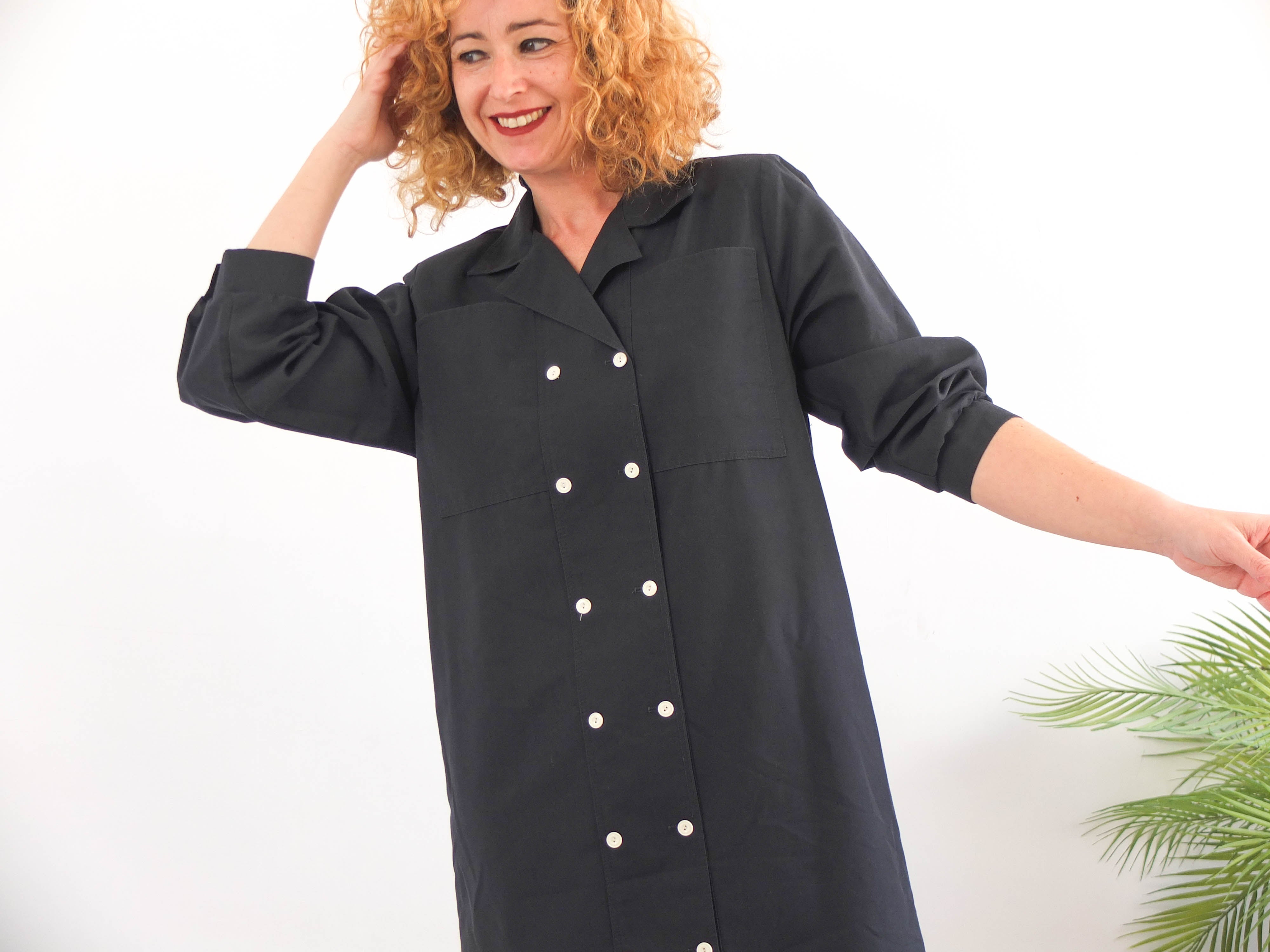 Vestido midi negro 80s vintage RebecaVintageShop