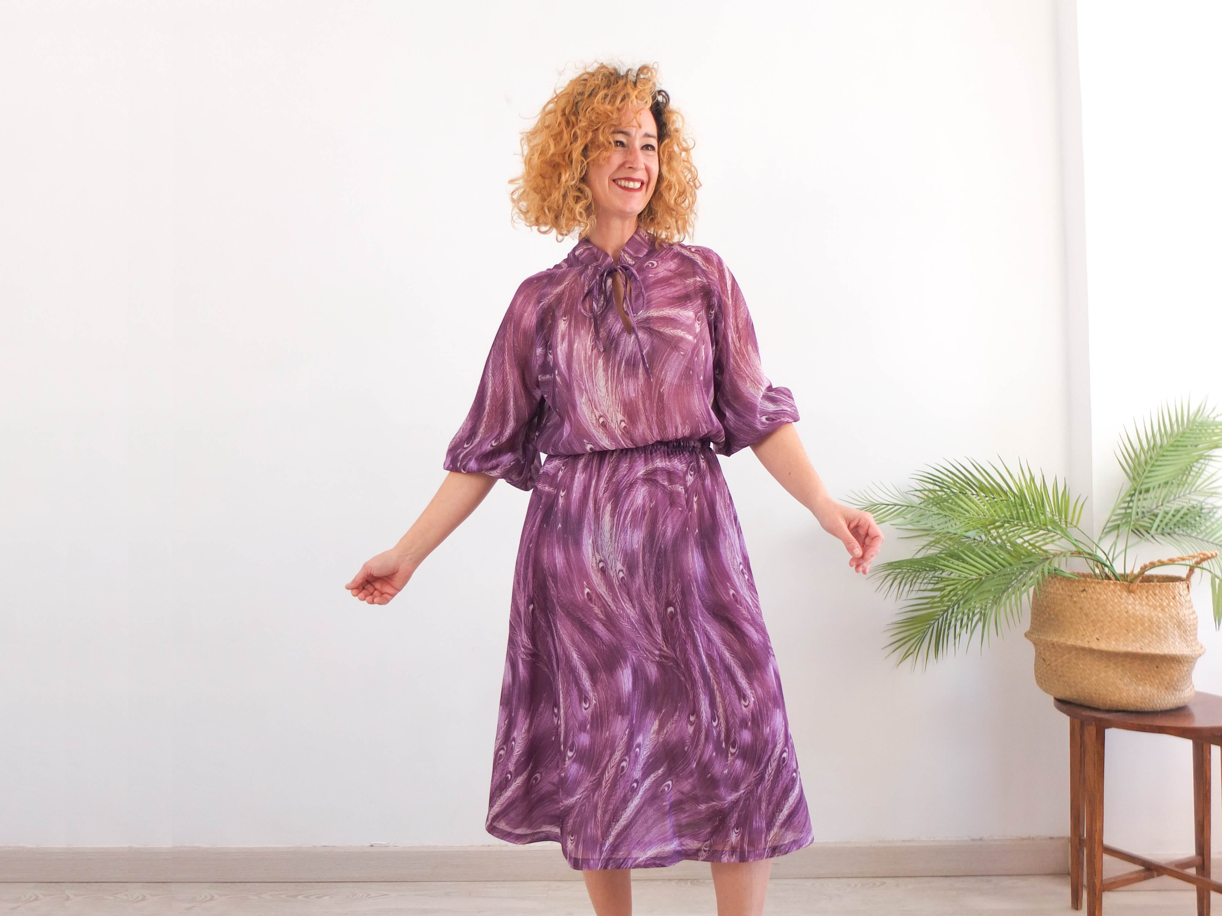 Vintage 70s 80s sheer purple midi dress