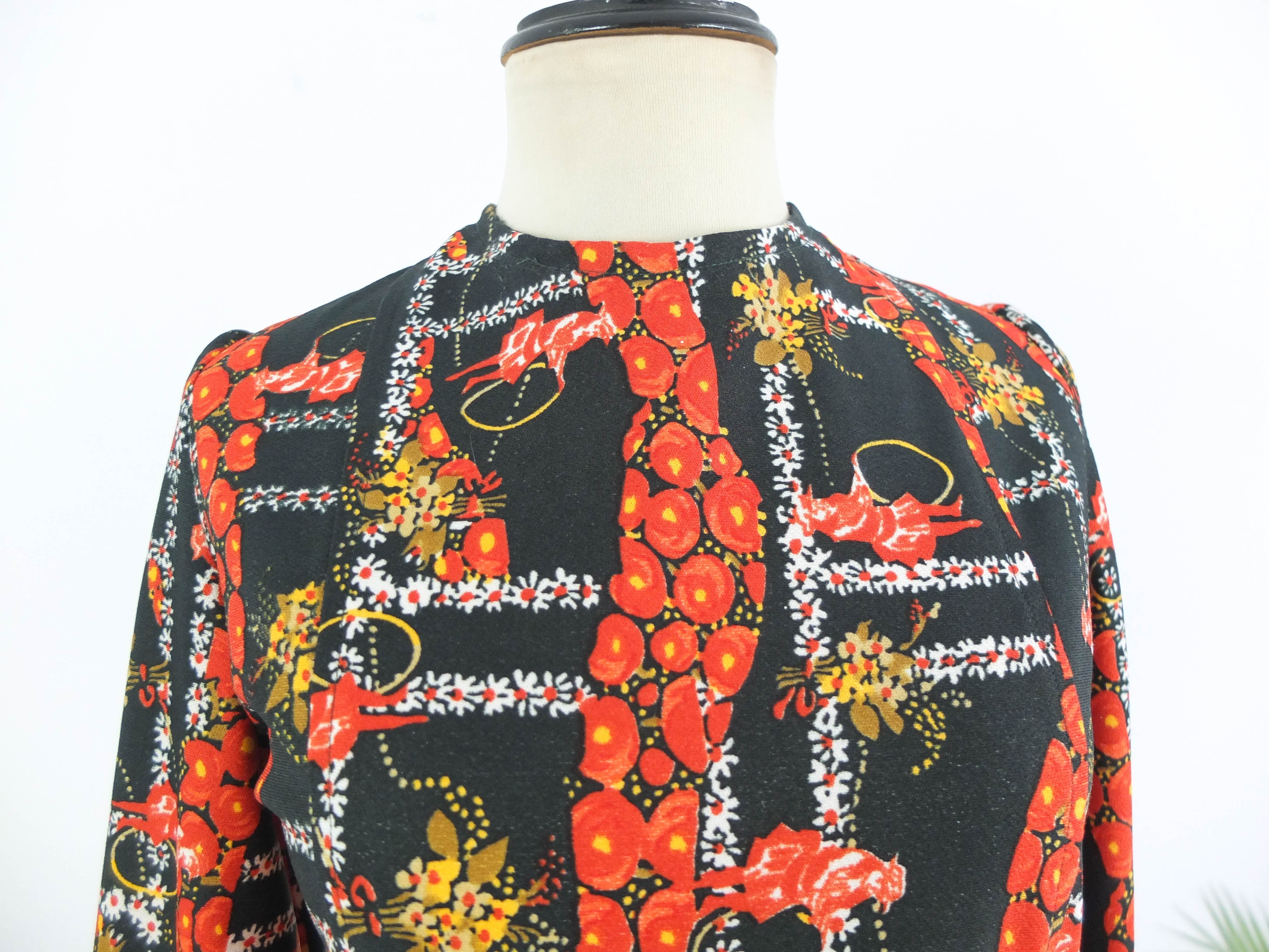 Vintage 70s floral mod mini dress with long sleeve - Size M RebecaVintageShop