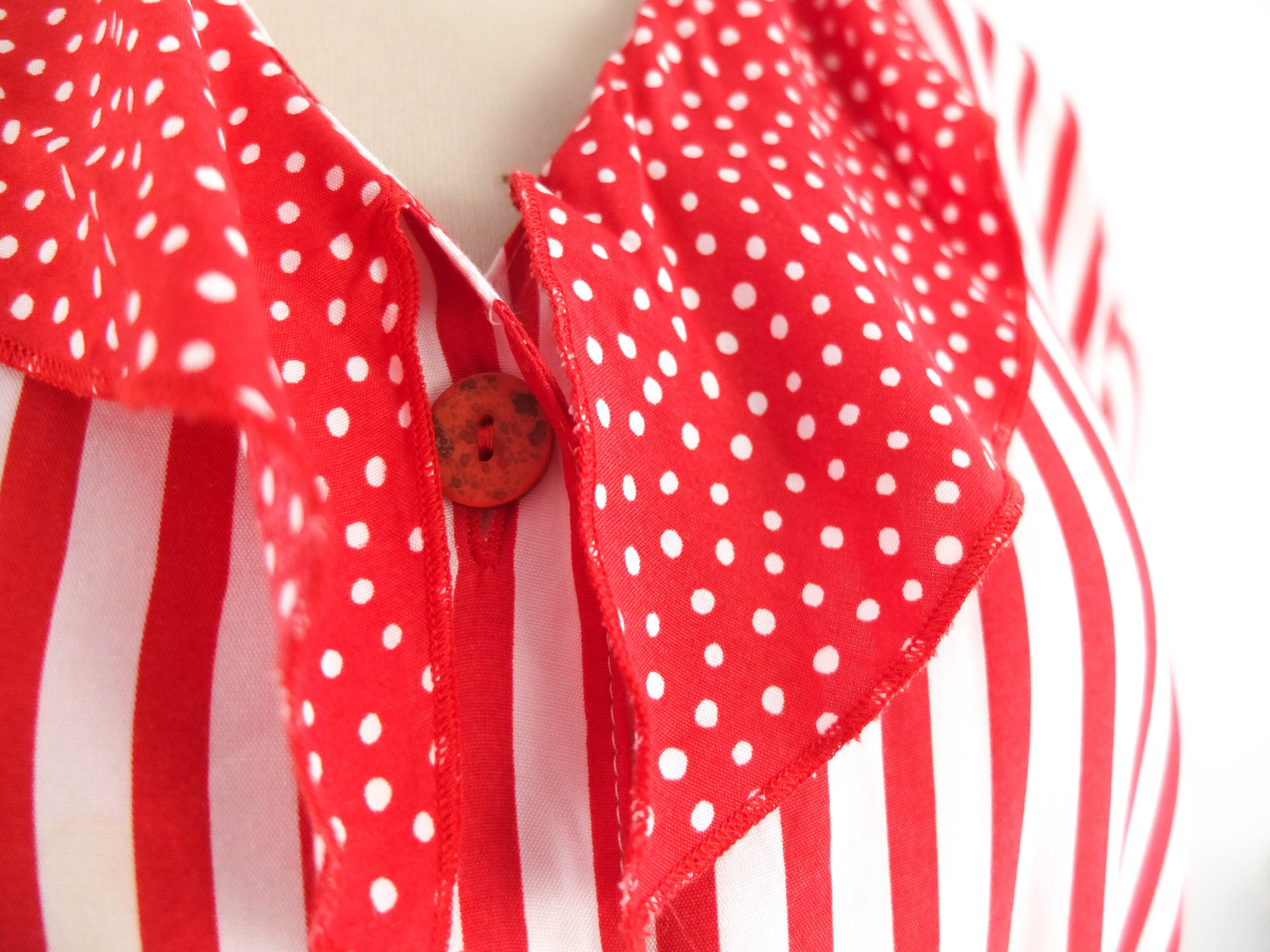 Vintage 80s red striped sailor collared blouse - Size M/L