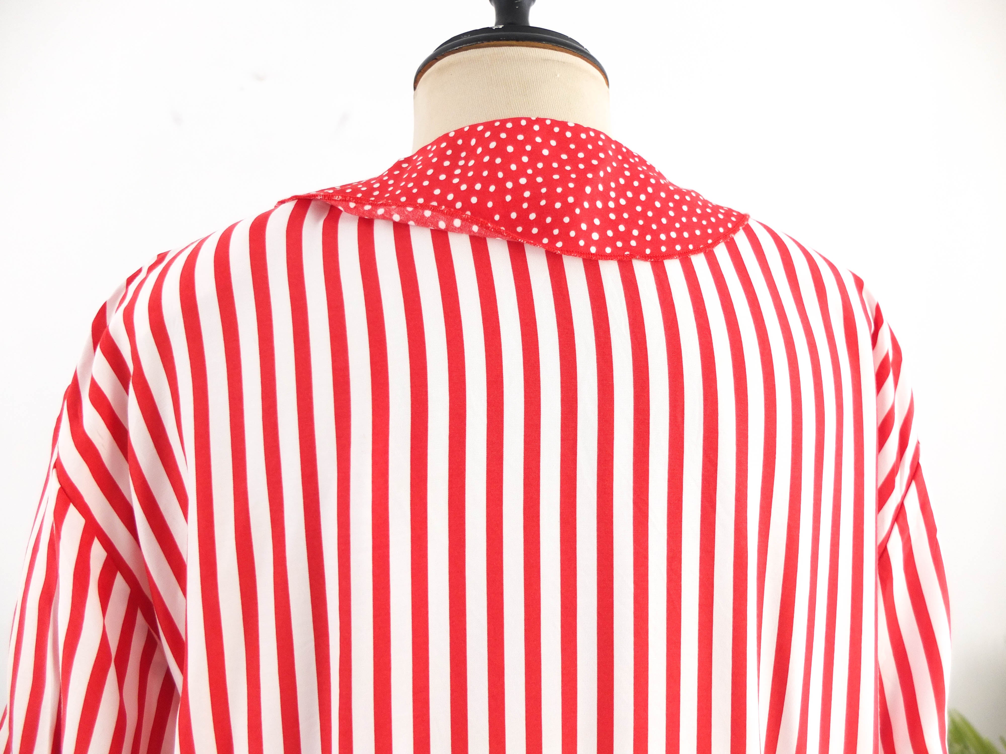 Vintage 80s red striped sailor collared blouse - Size M/L