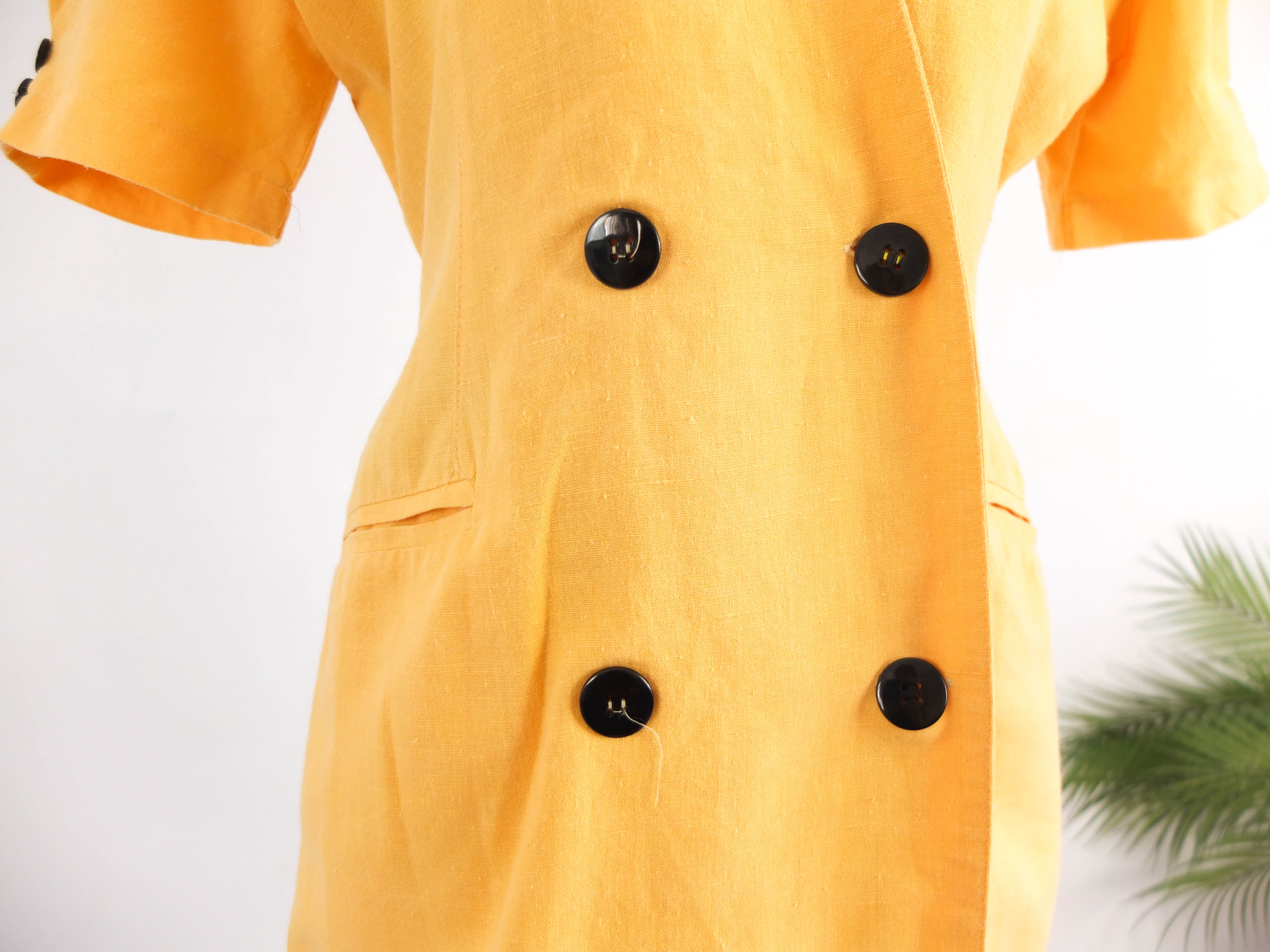 Vintage 90s yellow double breasted mini dress - Size L