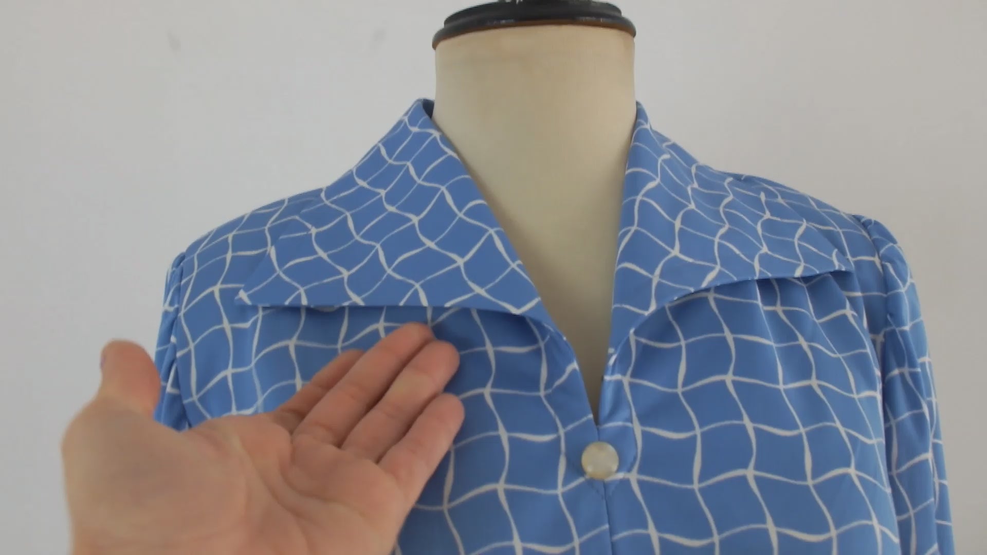 Vintage 70s blue abstract print flared dress - Size L