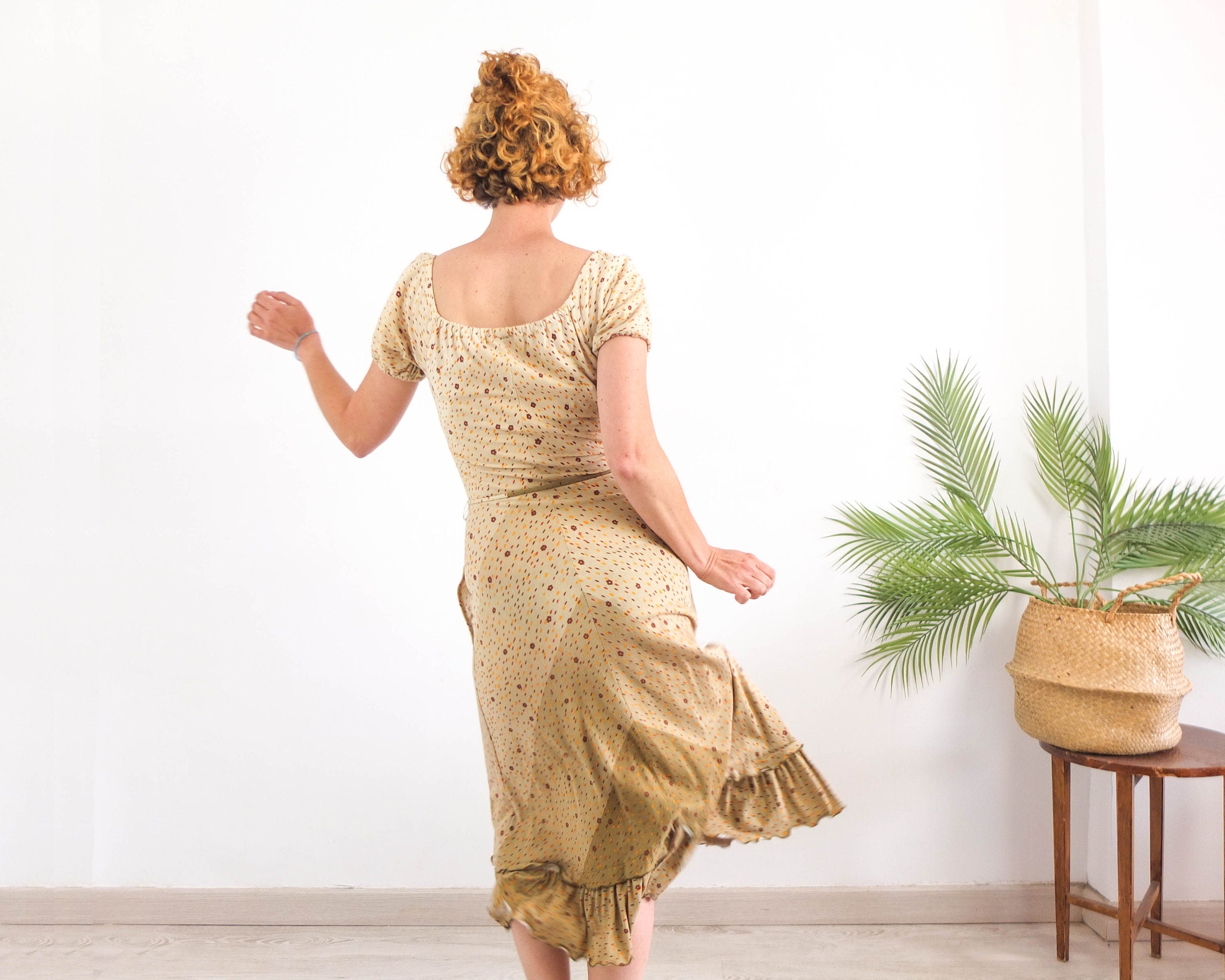 70s Prairie peasant off the shoulder dress - Size M