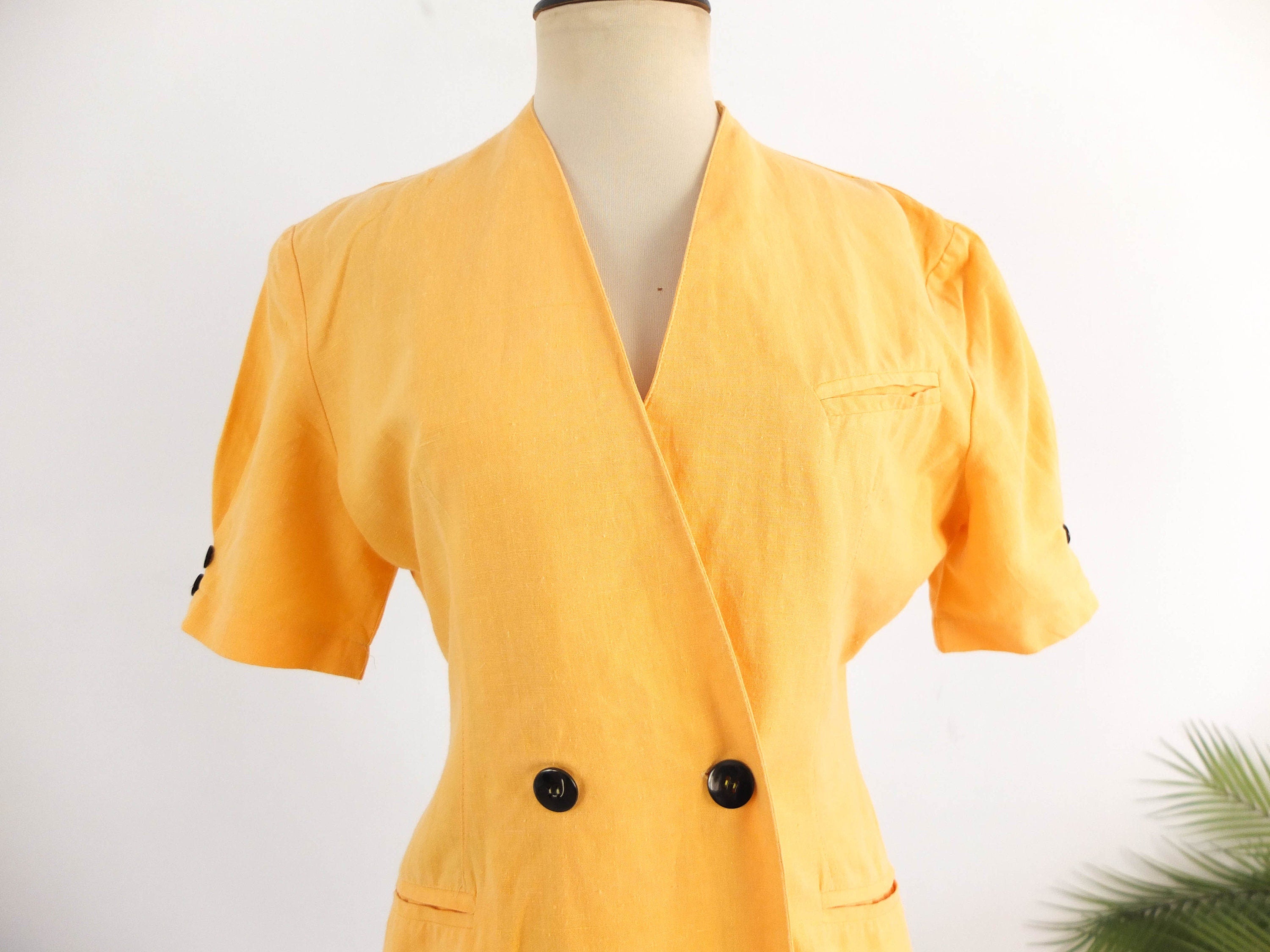 Vintage 90s yellow double breasted mini dress - Size L