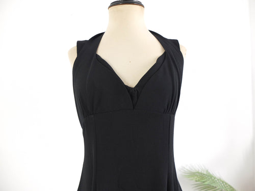 Vestido negro midi de vuelo 80s vintage RebecaVintageShop