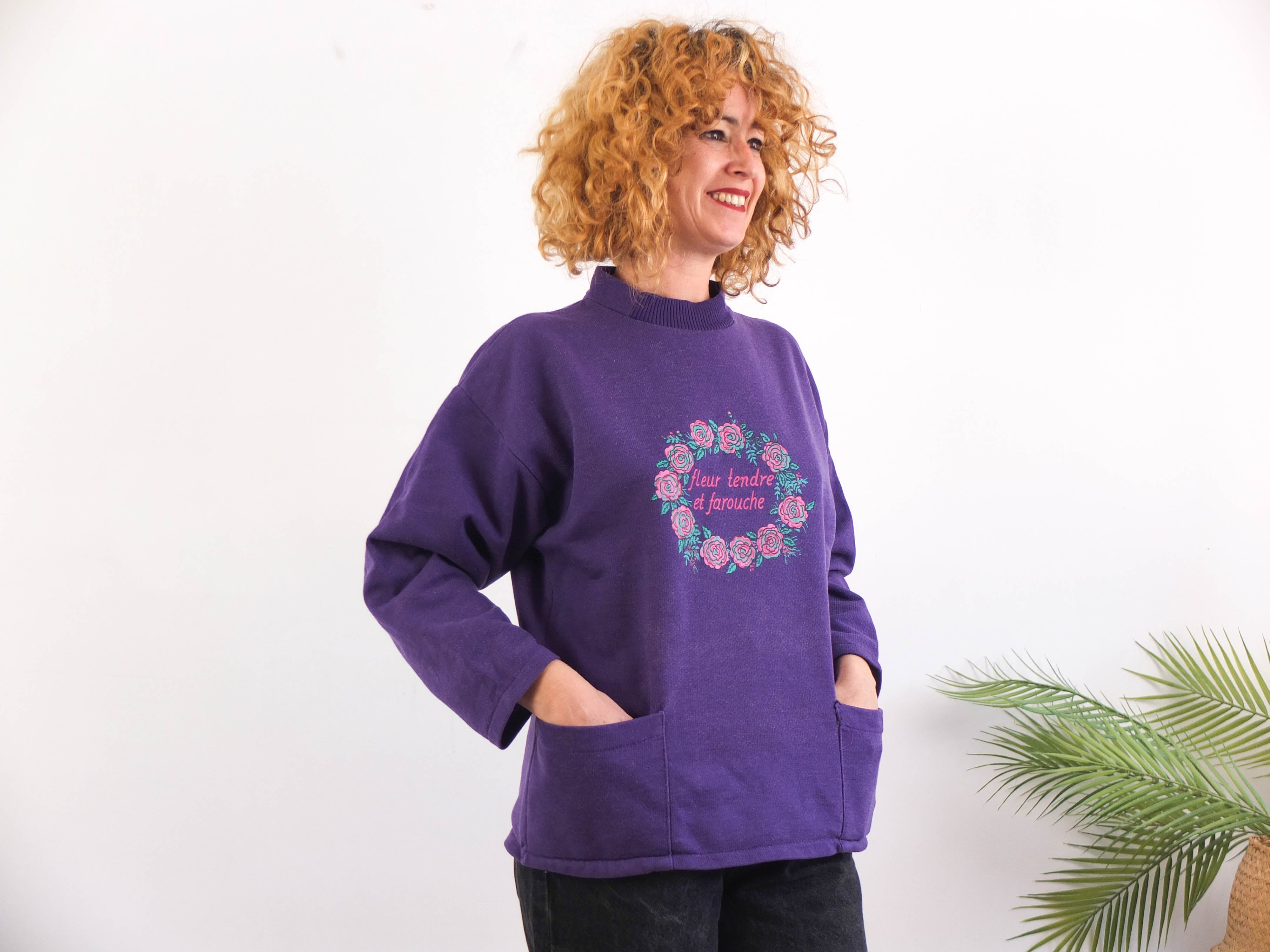 Sudadera morada oversized 90s vintage para mujer - S/M