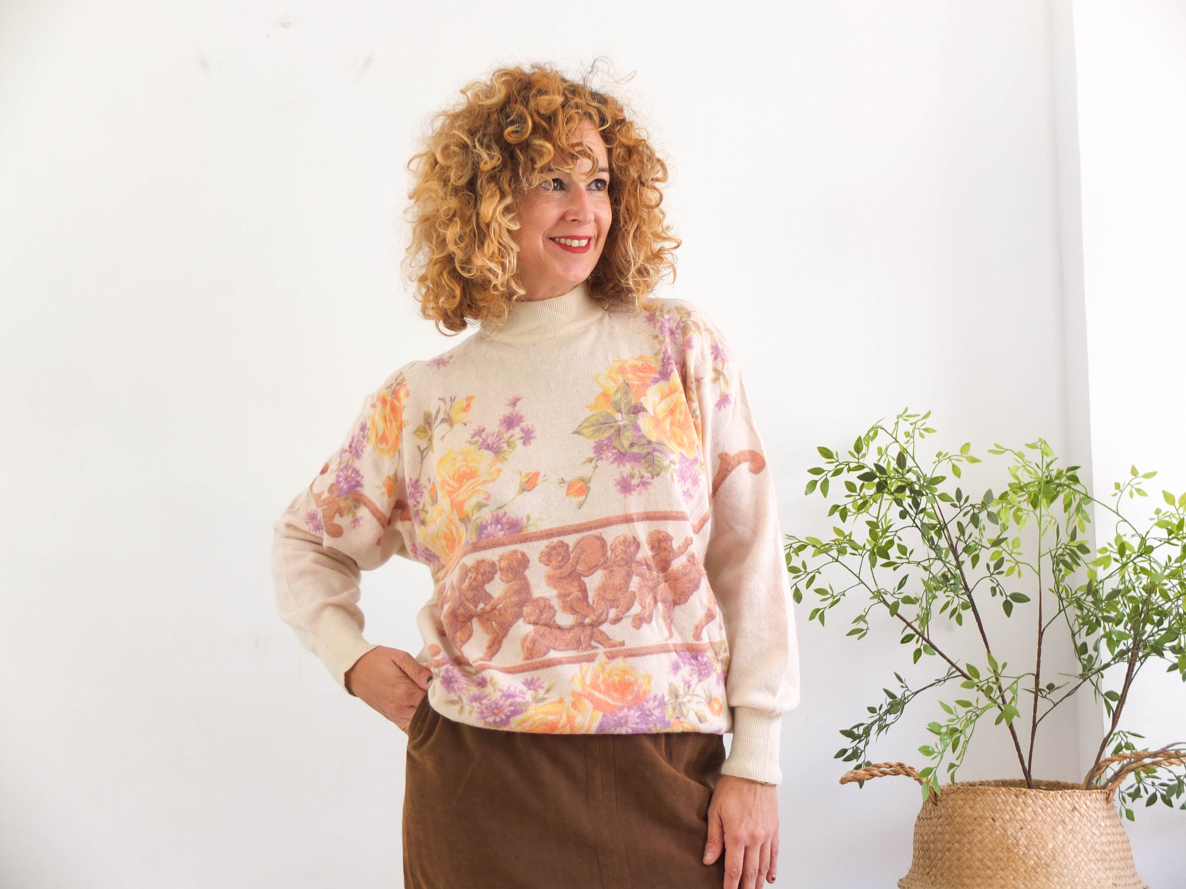 Vintage 80s novelty art deco print sweater - Size M/L