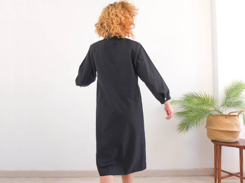 Vestido midi negro 80s vintage RebecaVintageShop