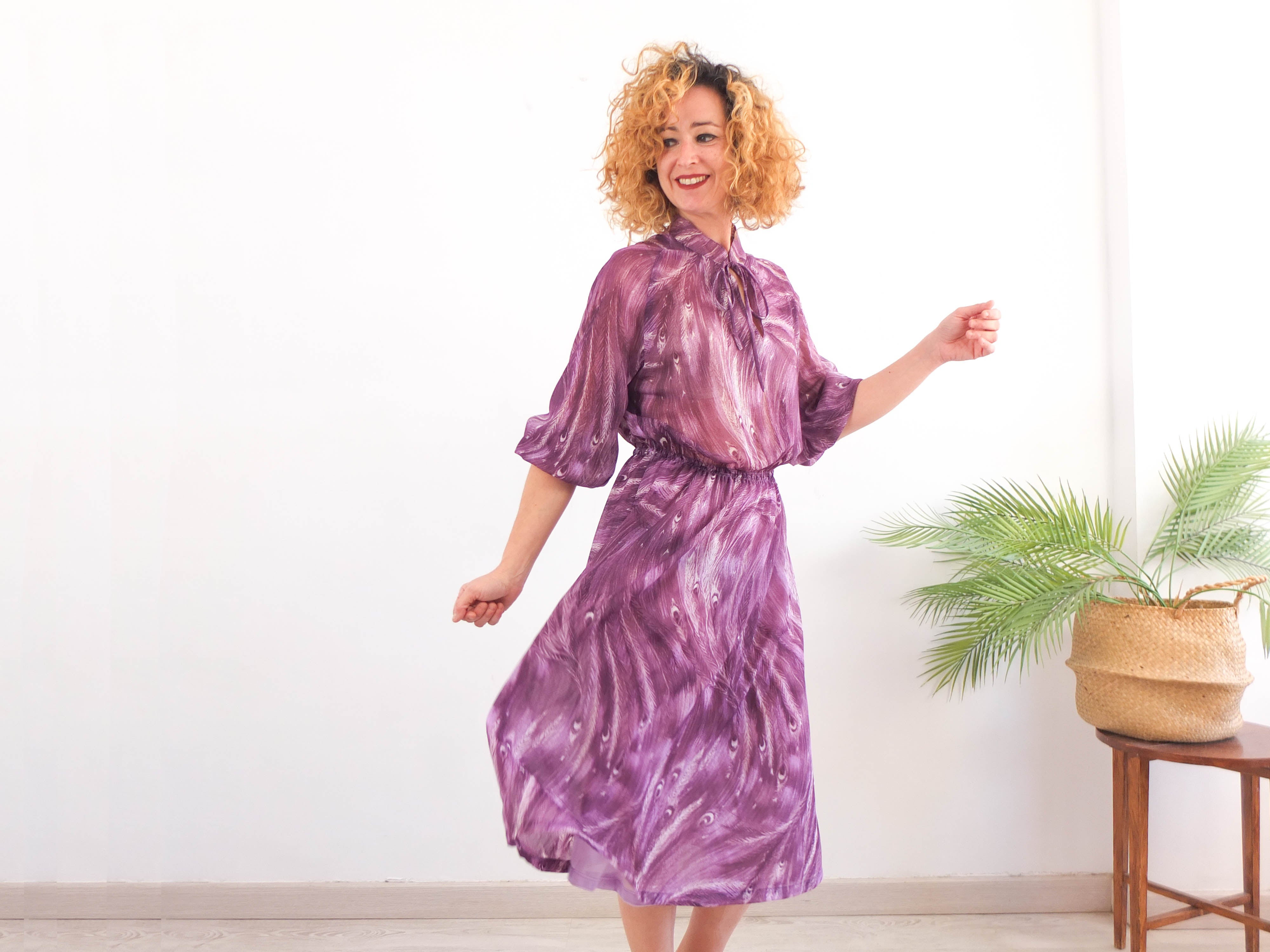 Vintage 70s 80s sheer purple midi dress  RebecaVintageShop