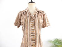 Vestido camisero vintage 70s estampado abstracto - XL RebecaVintageShop