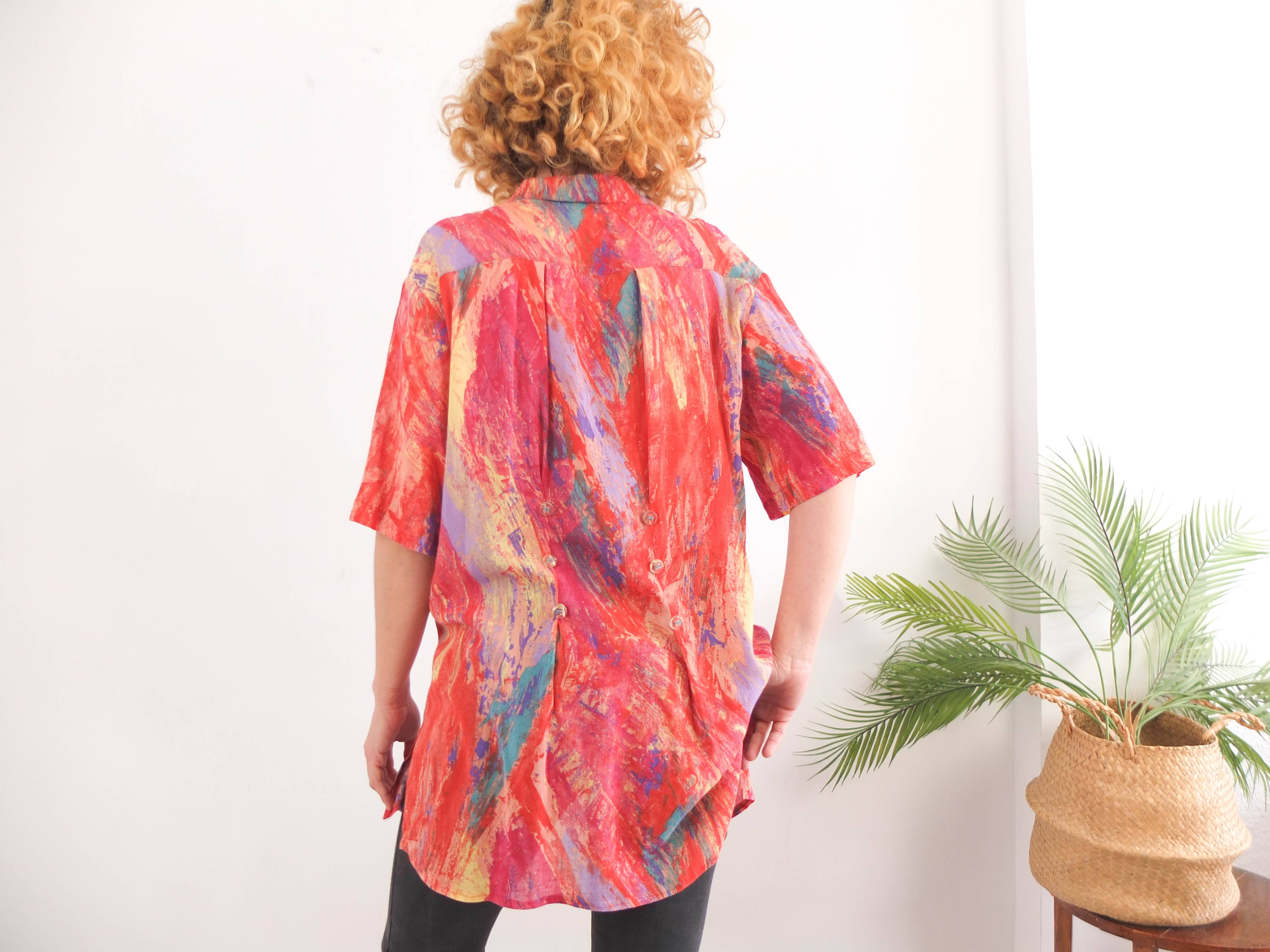 Camisa estampada abstracta vintage 80s - Talla S/M