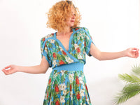 Vestido de seda con flores 80s vintage - L/XL RebecaVintageShop