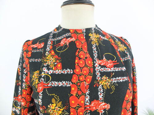 Vintage 70s floral mod mini dress with long sleeve - Size M RebecaVintageShop