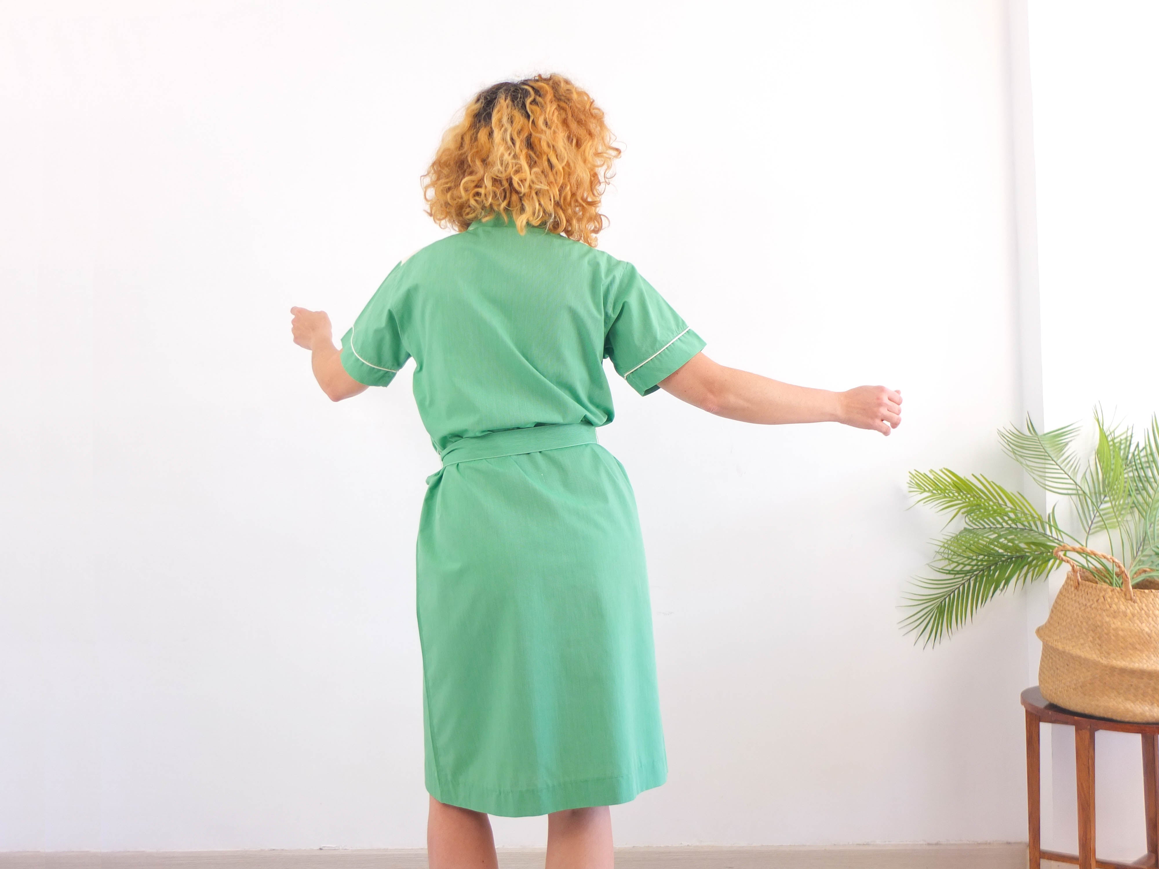 Vintage 80s green cotton shirtdress - Size M/L