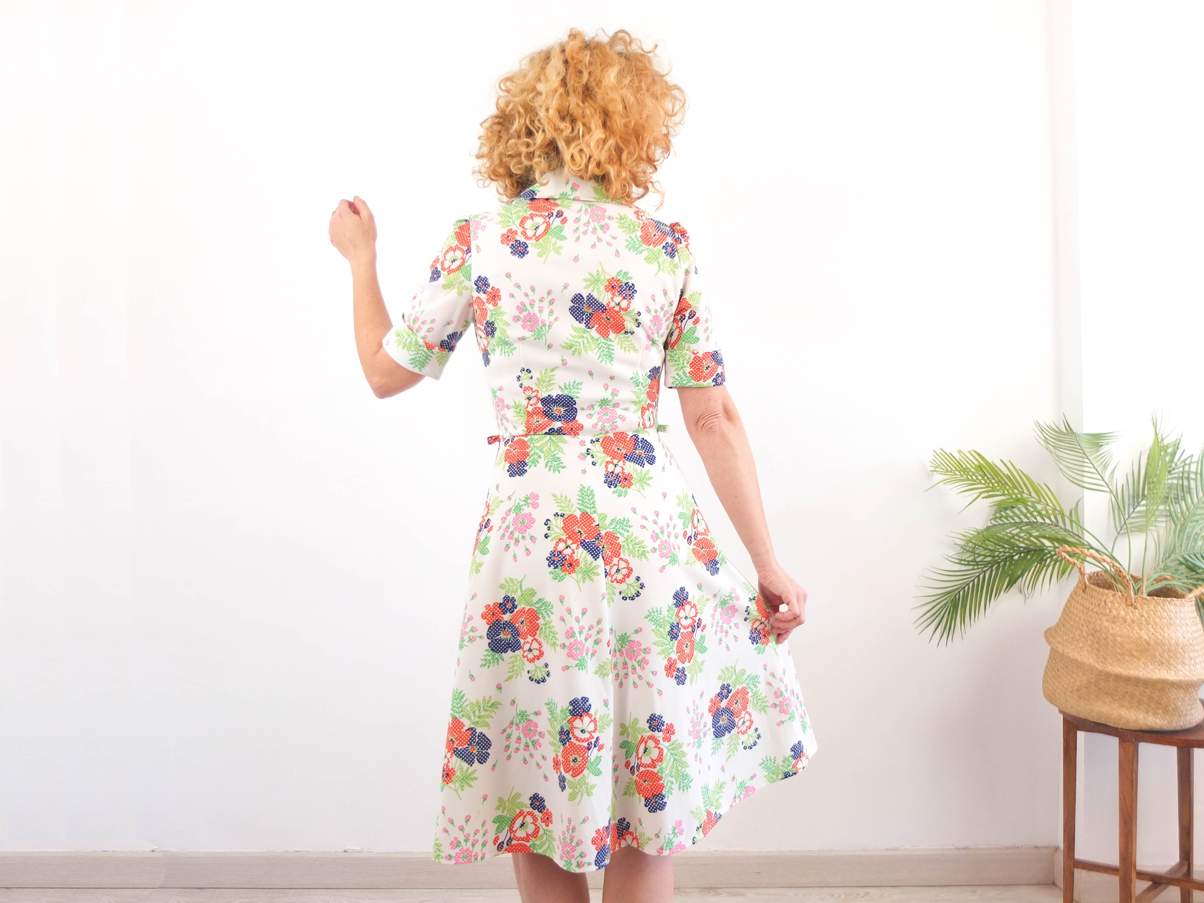 Vestido camisero 70s vintage de flores - Talla M