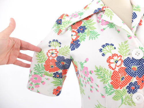 Vintage 70s white floral shirtdress - Size M