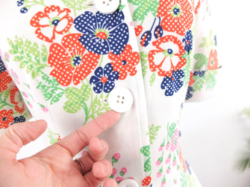 Vintage 70s white floral shirtdress - Size M