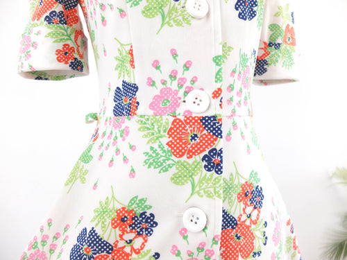 Vintage 70s white floral shirtdress - Size M