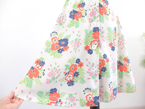 Vintage 70s white floral shirtdress - Size M