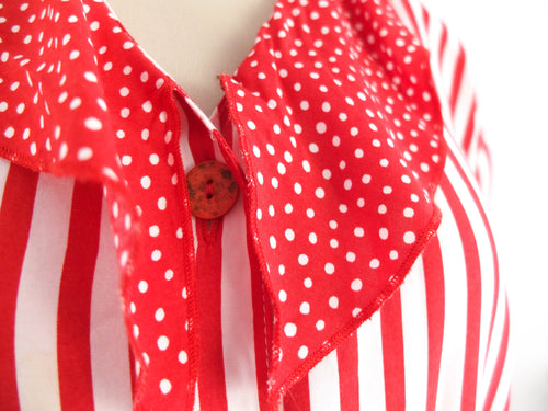 Vintage 80s red striped sailor collared blouse - Size M/L