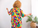 camisa oversized retro multicolor vintage de manga corta para talla S M