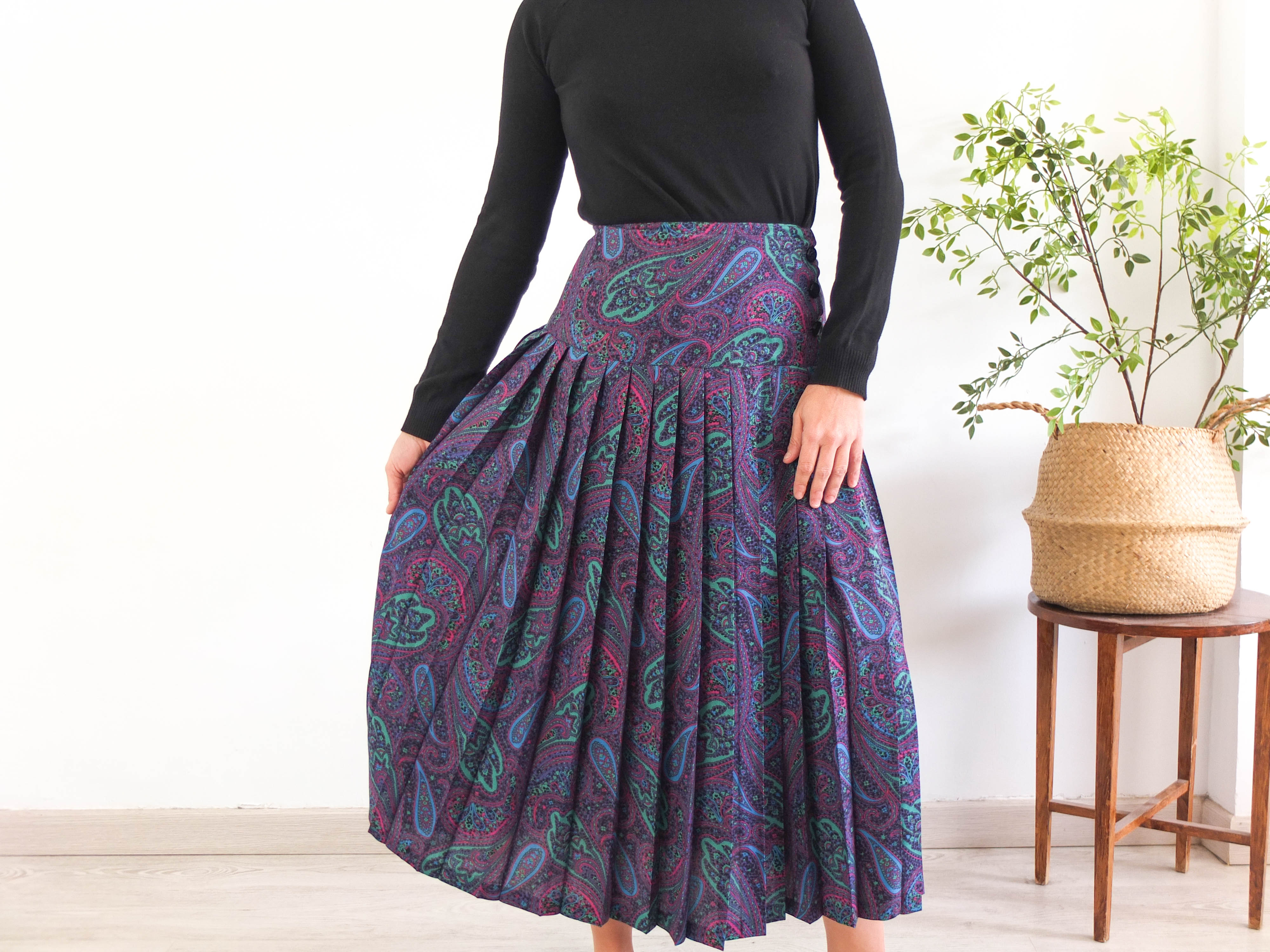 Vintage 80s wool pleated skirt - Size S/M