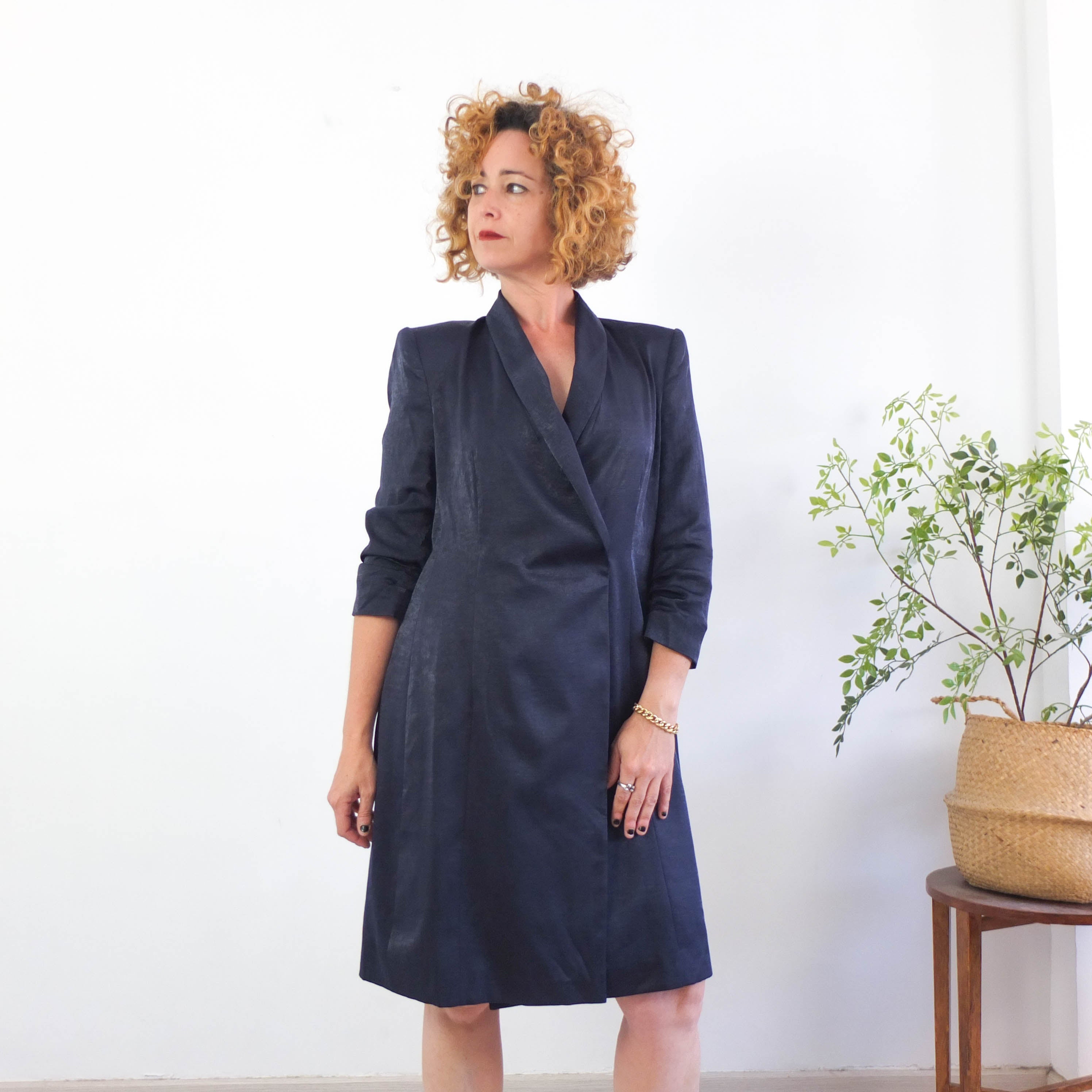 Vintage 90s navy blue blazer dress - Size L