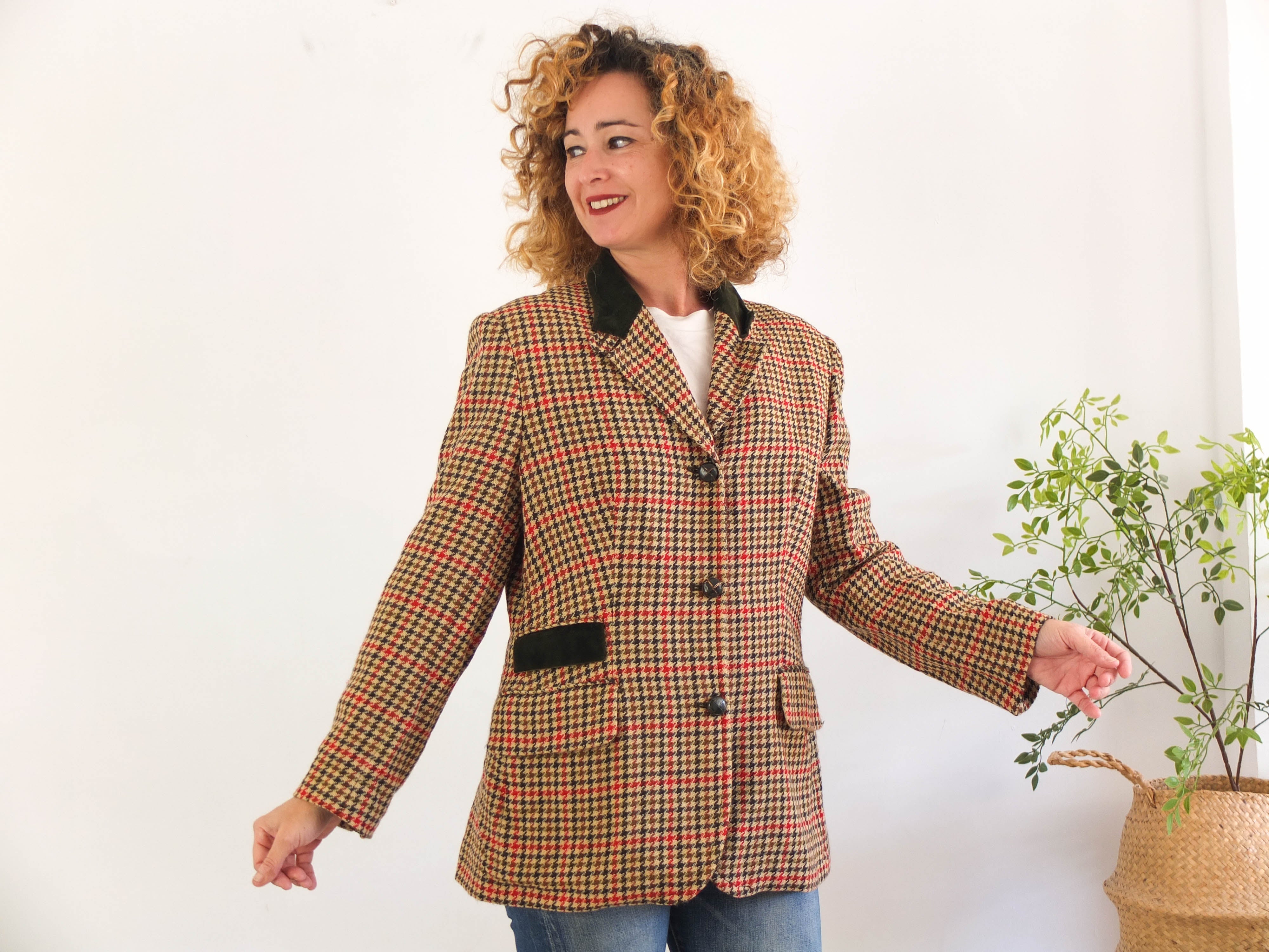 Blazer cuadros oversized 90s vintage de lana - M/L