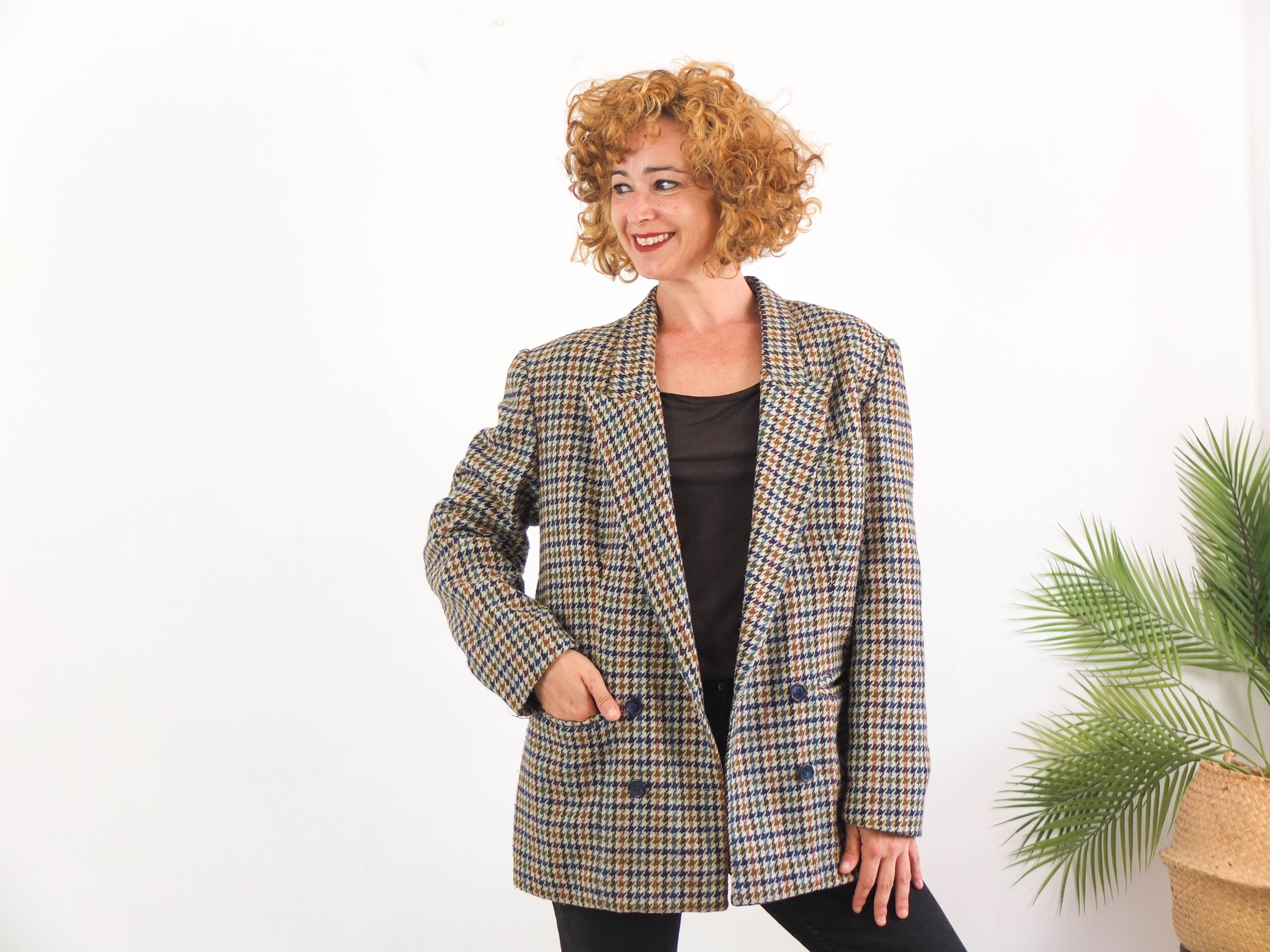 Blazer cuadros oversized 90s vintage de lana - M/L