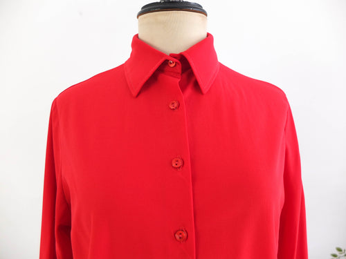 70s red button down shirt with long sleeve - Size M L RebecaVintageShop