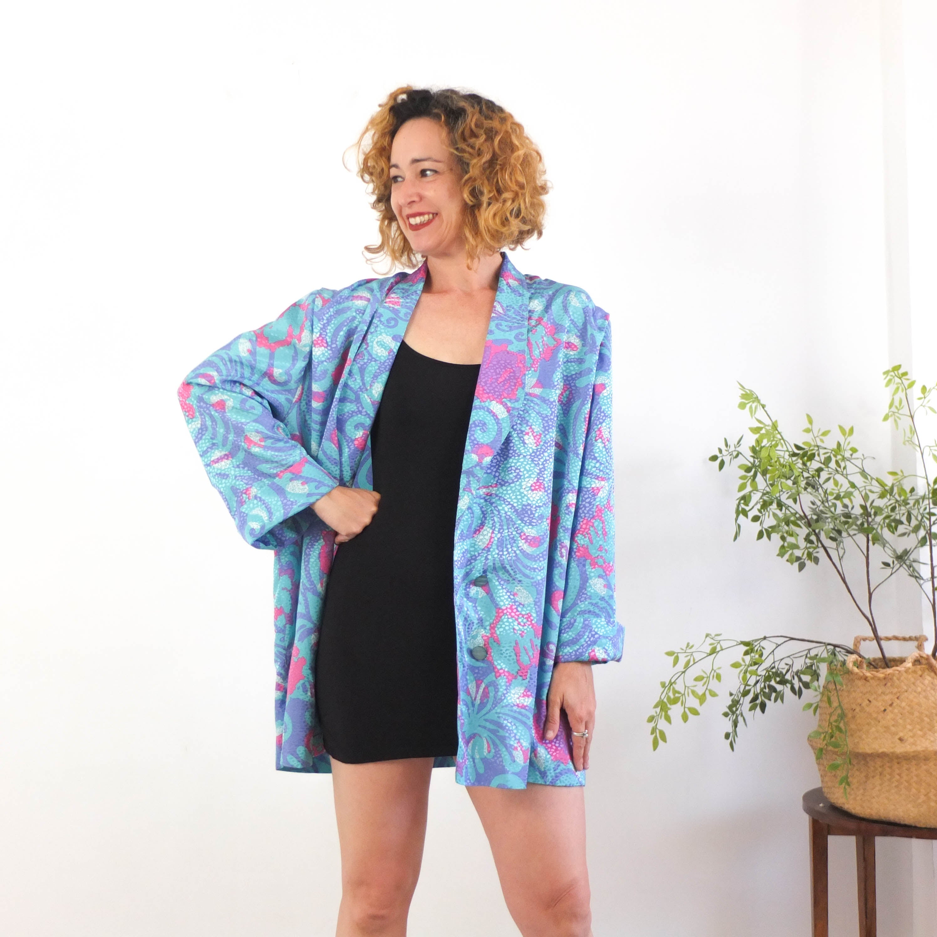 Oversize-Blazer mit abstraktem Print im 80er-Jahre-Stil – Größe L/XL
