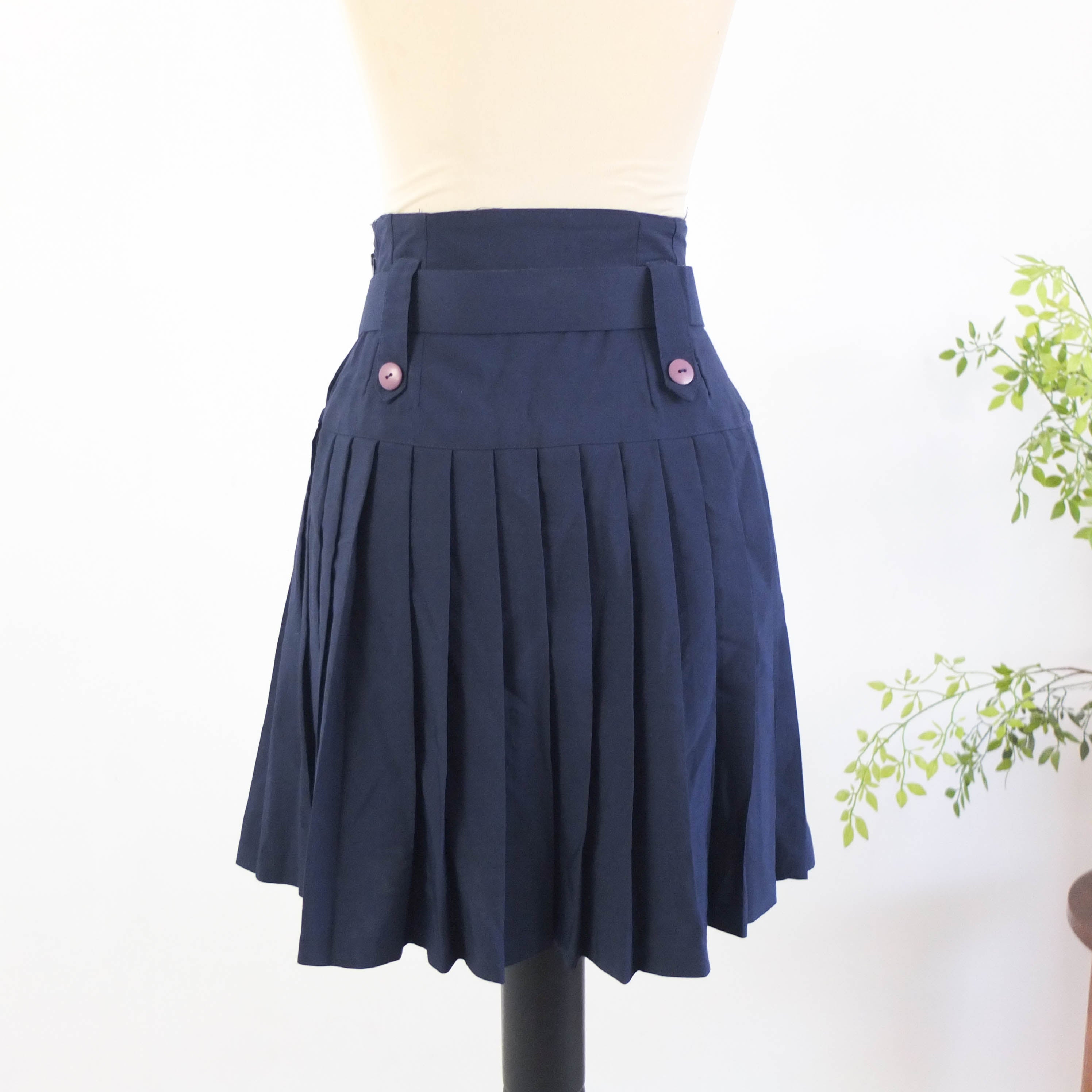 Vintage 80er marineblauer Faltenminirock mit Gürtel - Größe S