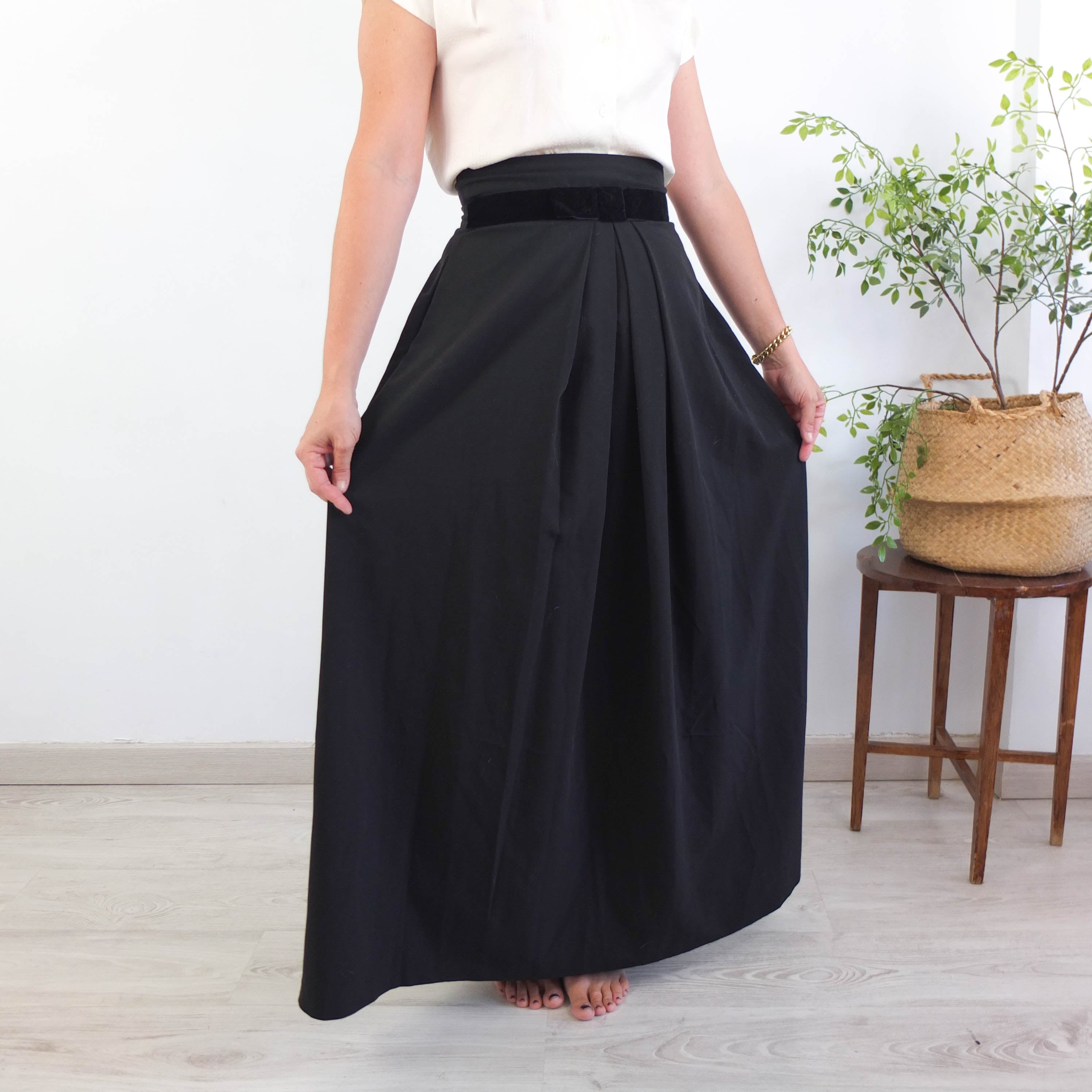 Vintage 70er 80er schwarzer Maxi-Abendrock - Größe Medium