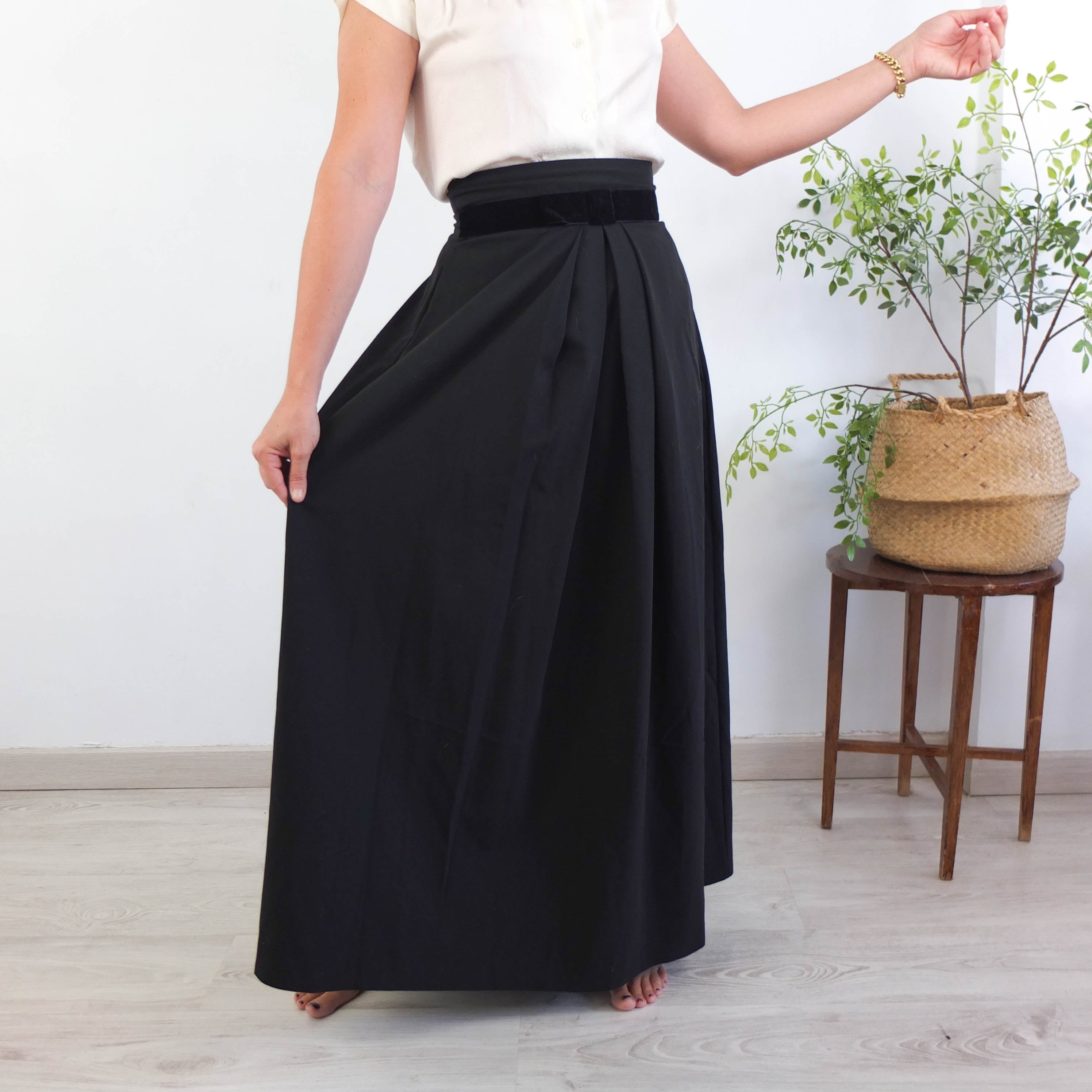 Vintage 70er 80er schwarzer Maxi-Abendrock - Größe Medium