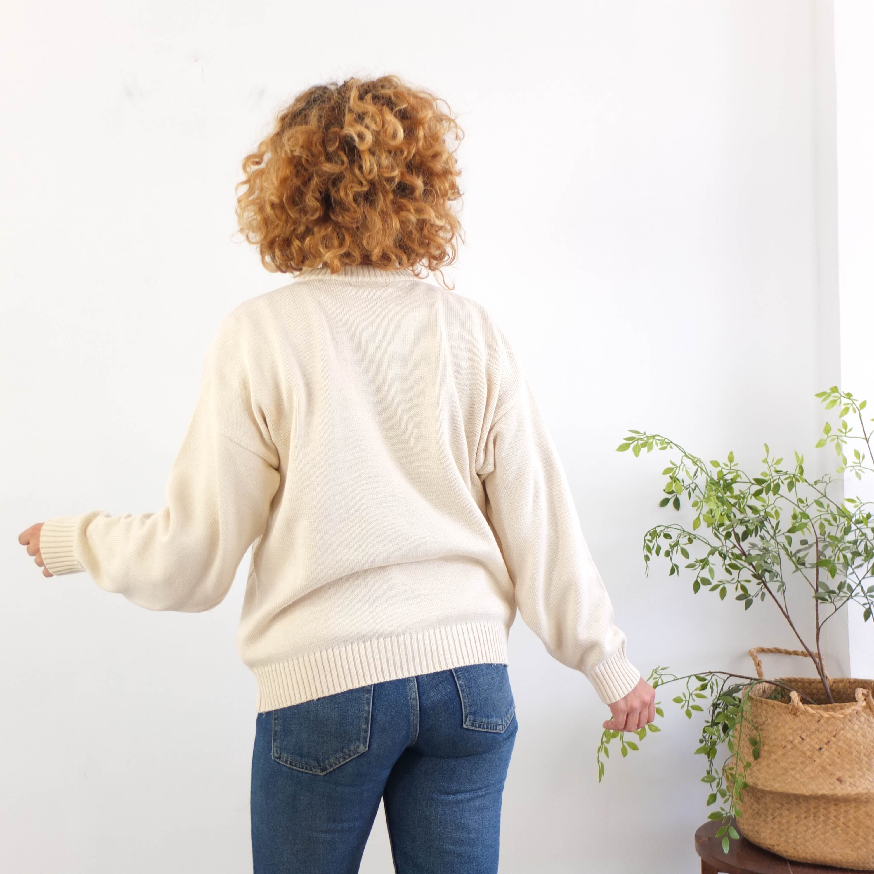 Vintage 90s white cotton sweater unisex - Size M/L