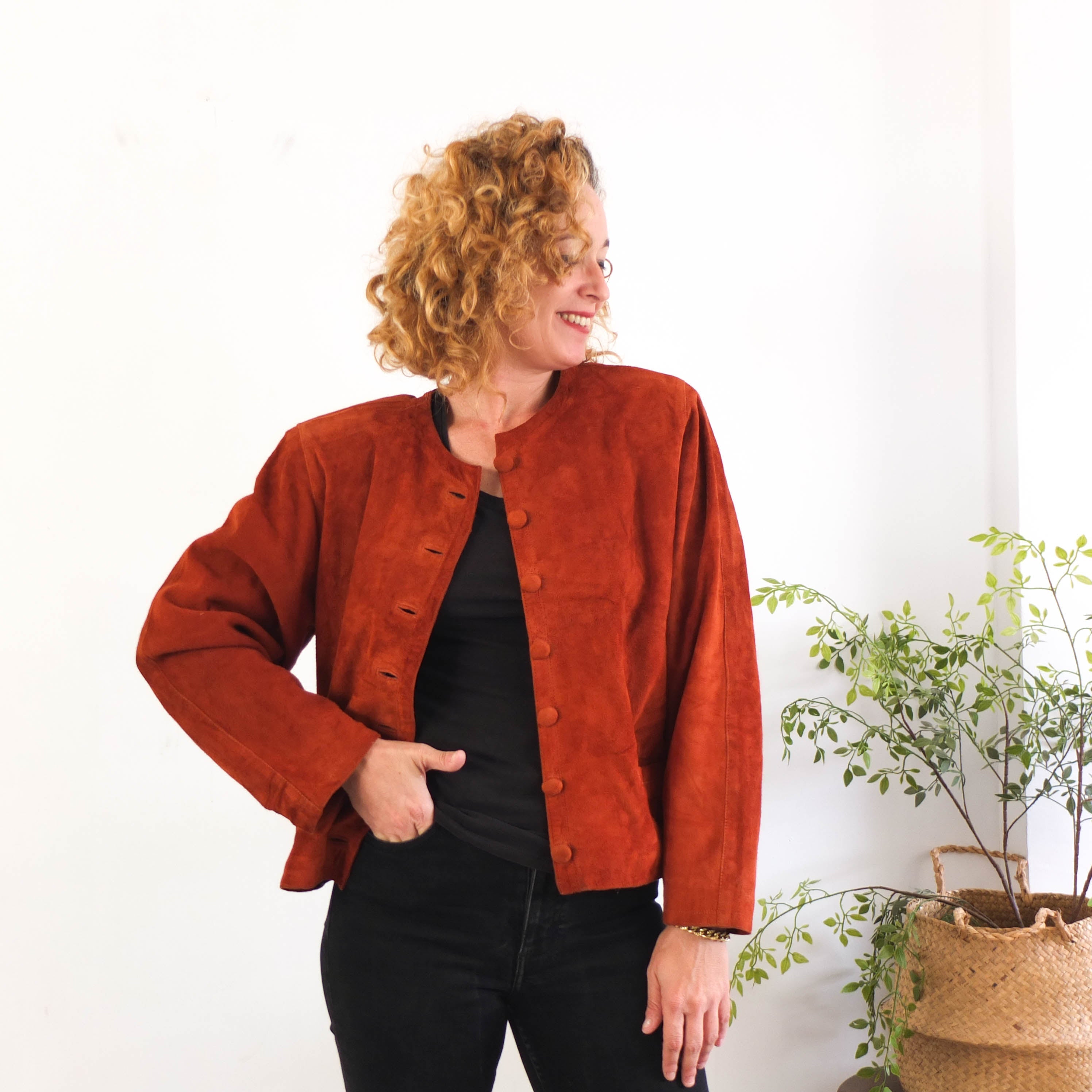 Vintage 80s brown suede jacket - Size L – RebecaVintageShop