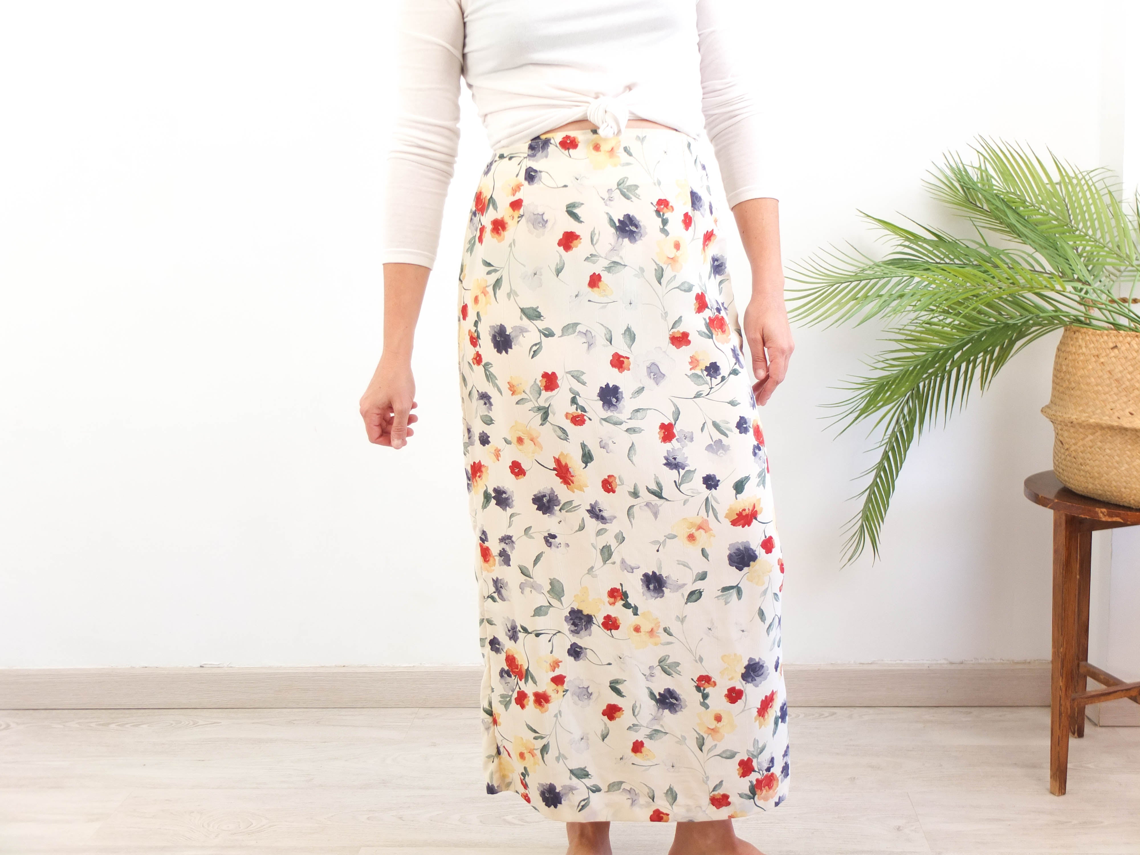 Falda larga de flores vintage 90s - Talla M