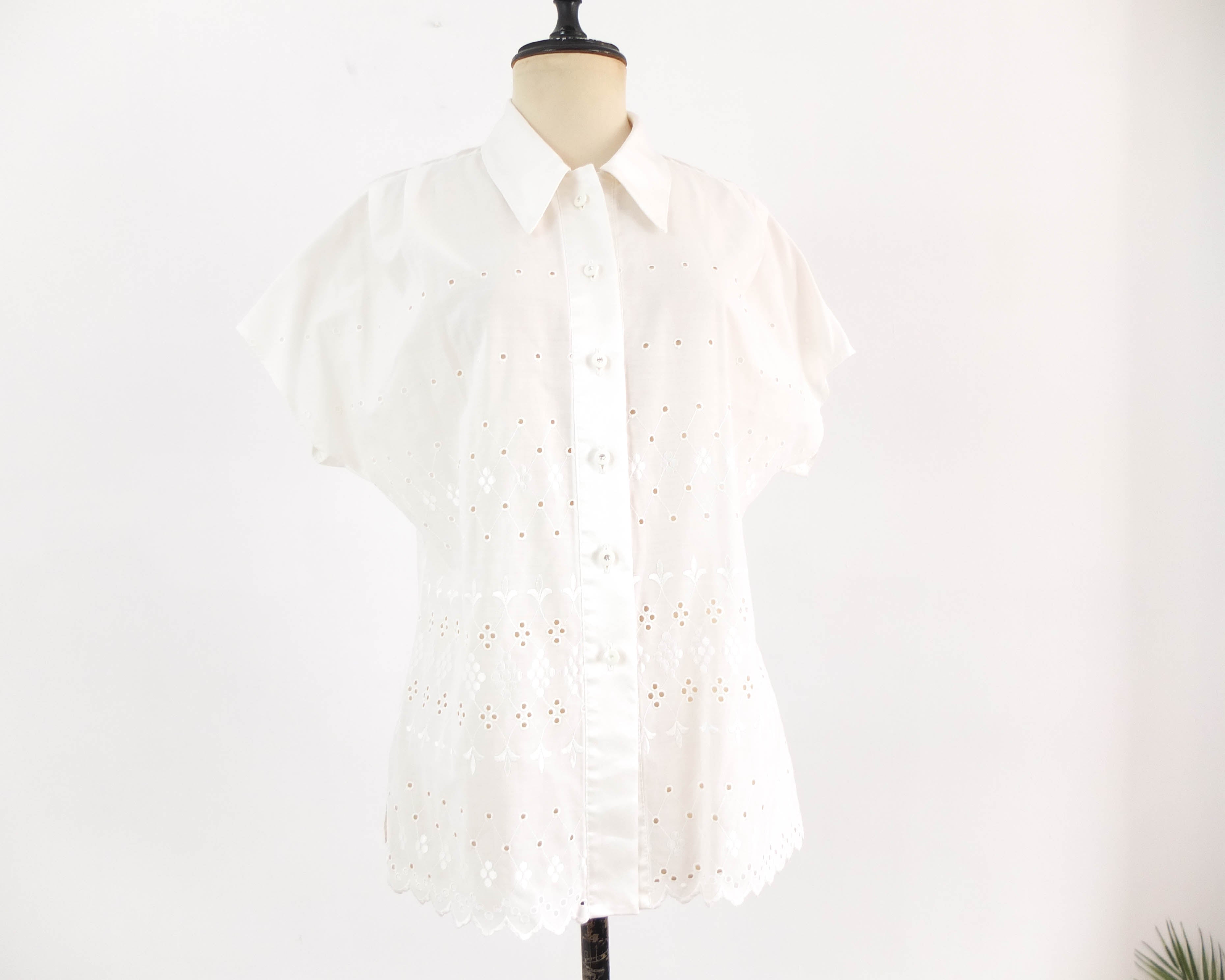 Blusa bordada blanca vintage 80s - M/L