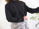 Vintage 80s Black Ruffled Blouse with Puff Sleeve - Size XL RebecaVintageShop